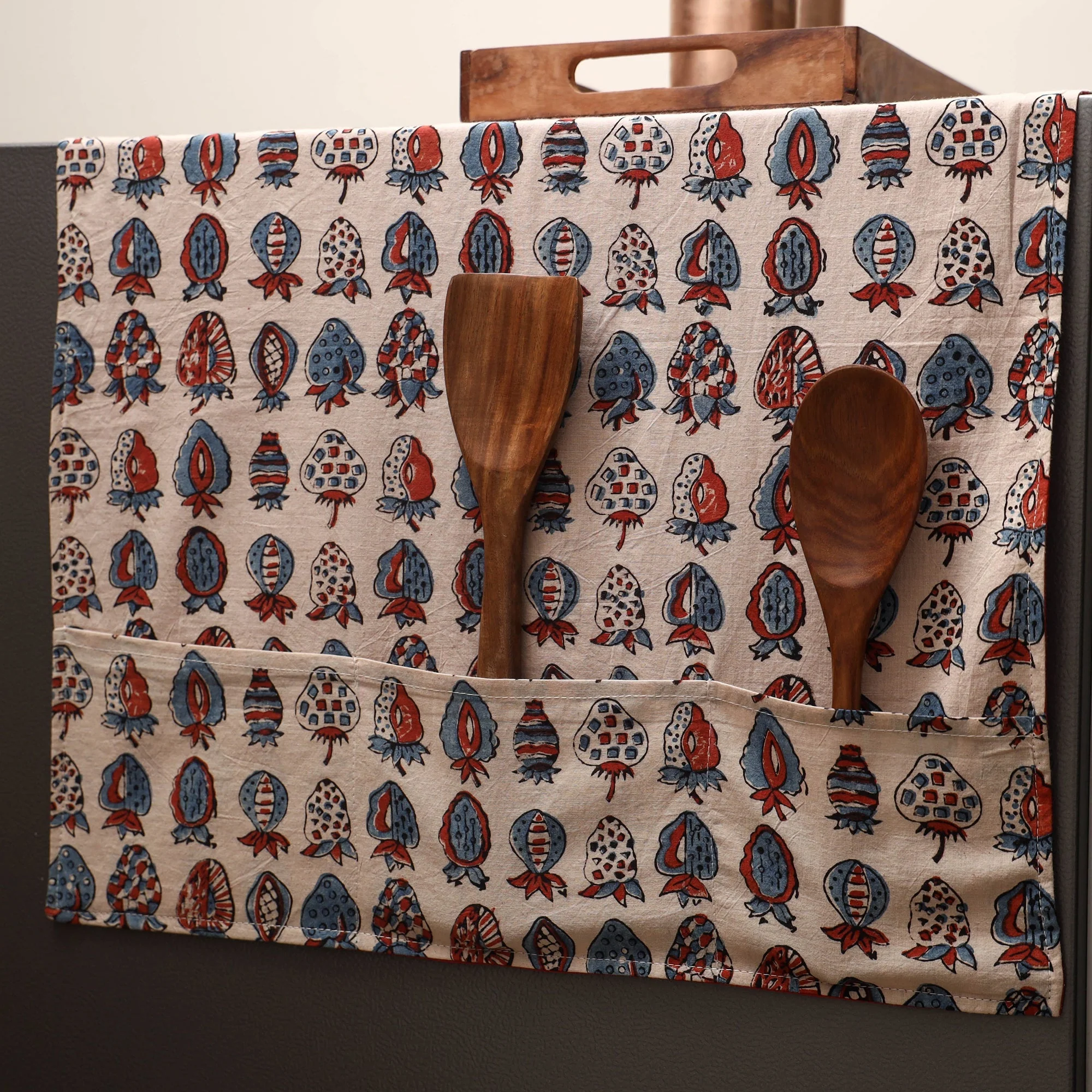 Beige - Handmade Fridge Top Cover with Multiple Pockets 39 - Image 2