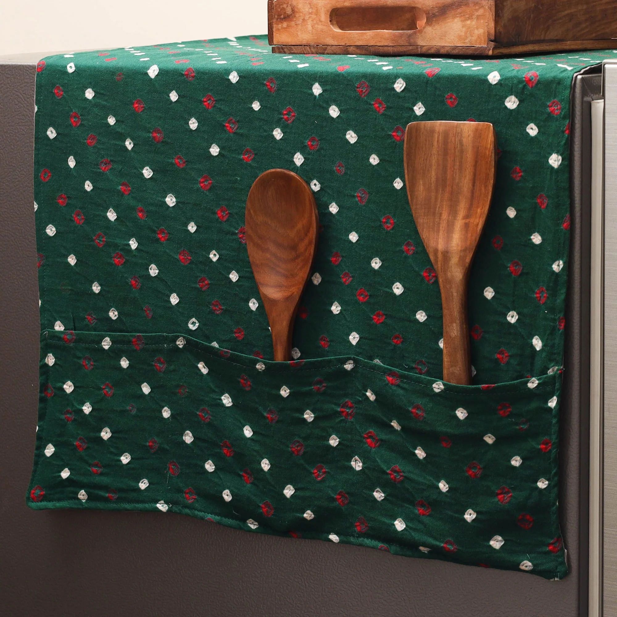 Green - Handmade Fridge Top Cover with Multiple Pockets 40 - Image 2