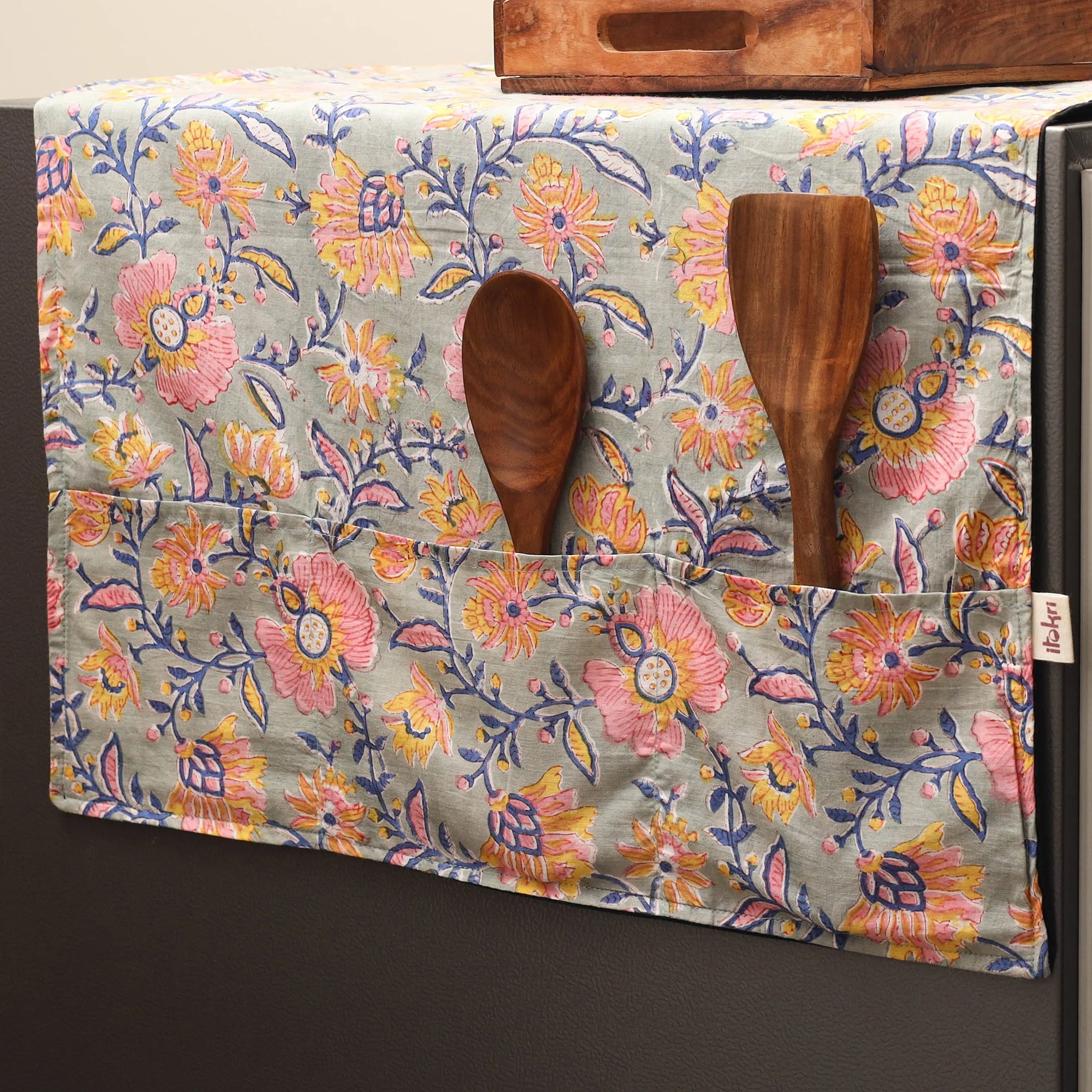 Green - Handmade Fridge Top Cover with Multiple Pockets 42 - Image 2