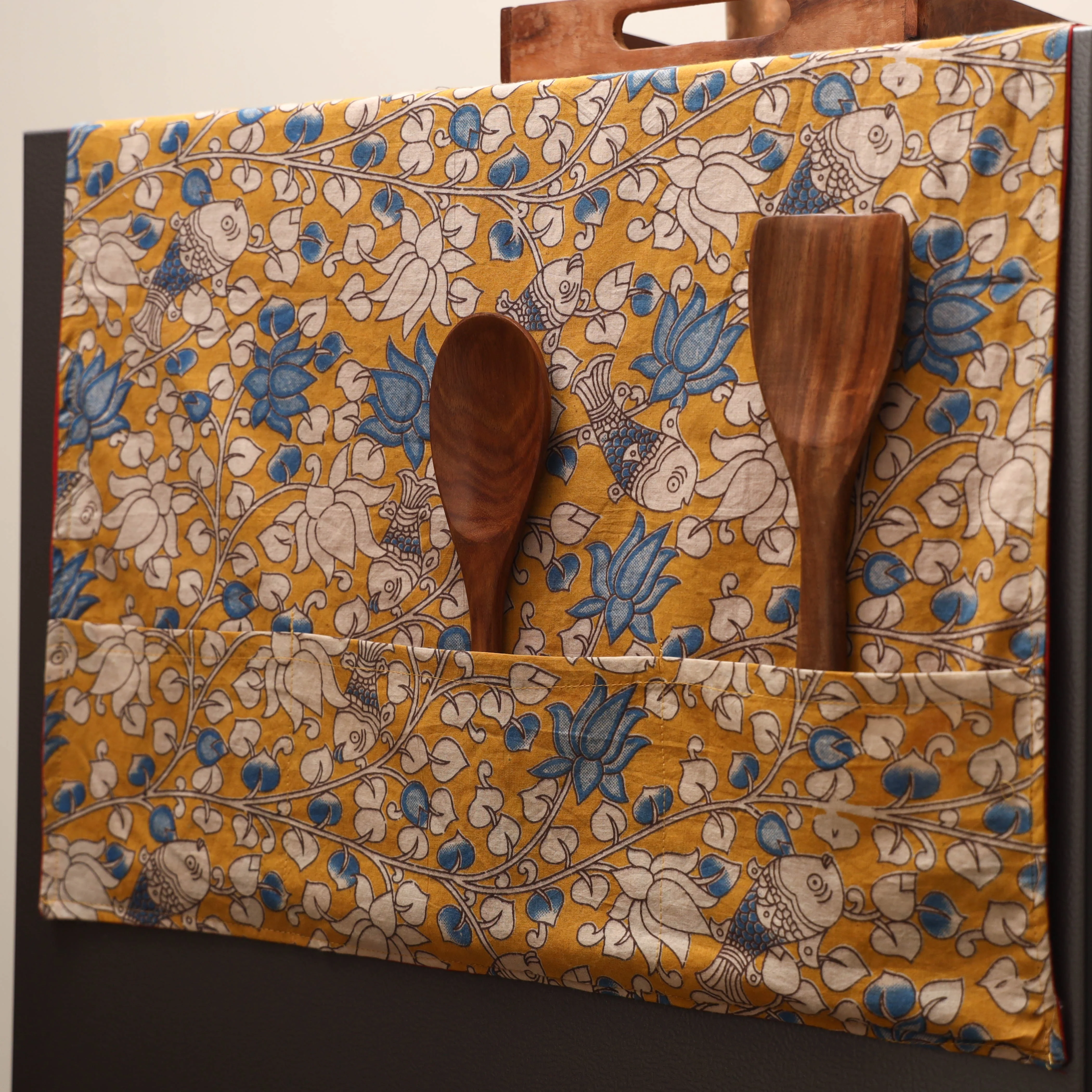Yellow - Handmade Fridge Top Cover with Multiple Pockets 43 - Image 2