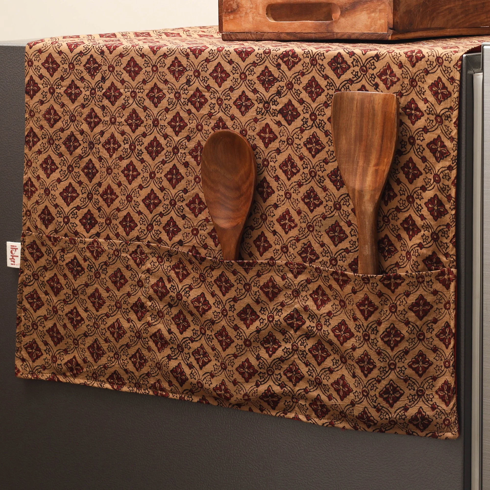 Brown - Handmade Fridge Top Cover with Multiple Pockets 47 - Image 2