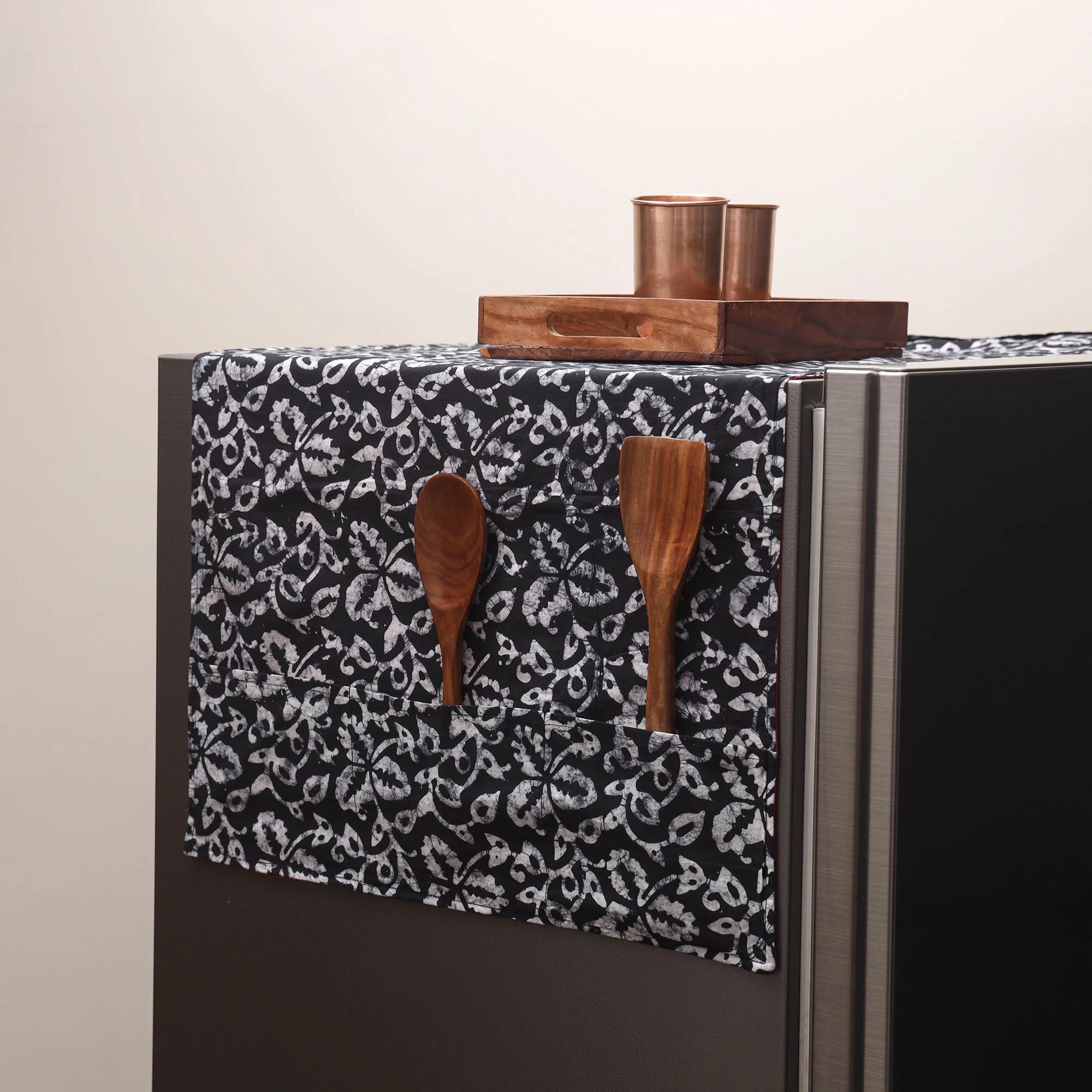 Black - Handmade Fridge Top Cover with Multiple Pockets 57