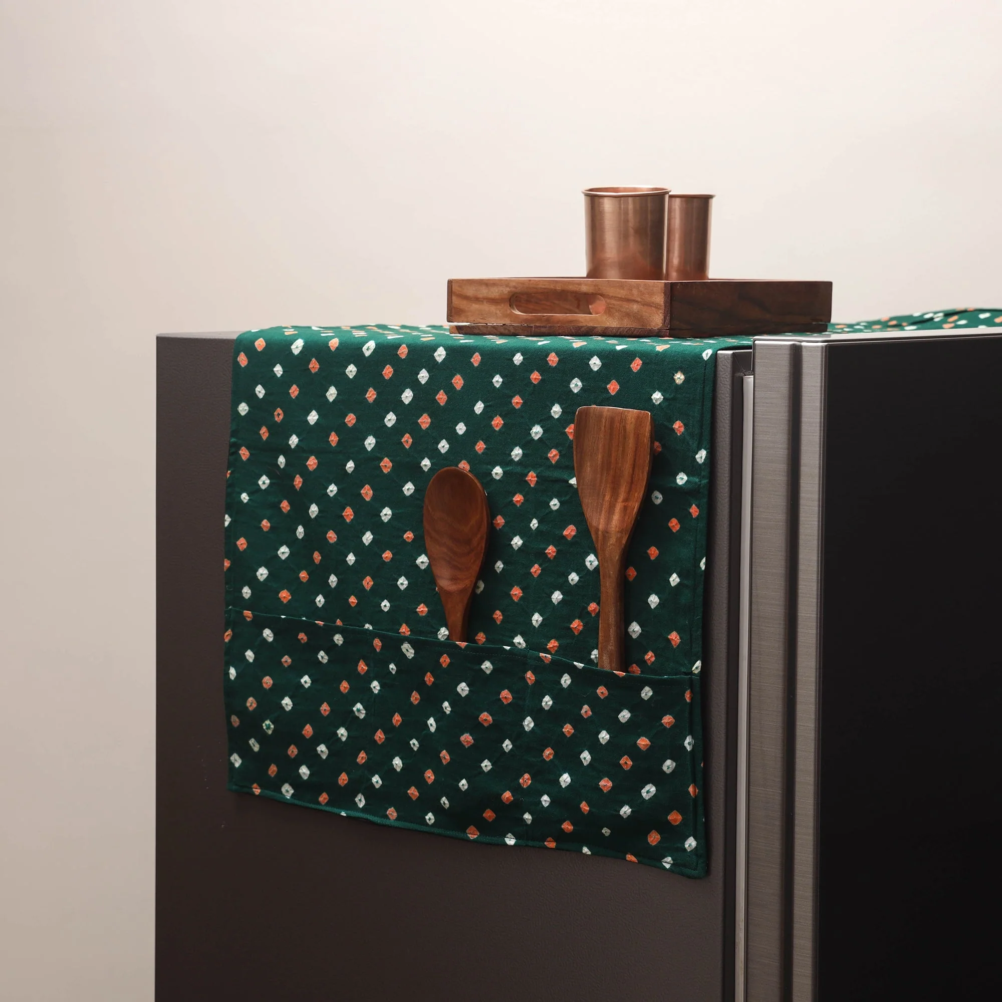 Green - Handmade Fridge Top Cover with Multiple Pockets 80
