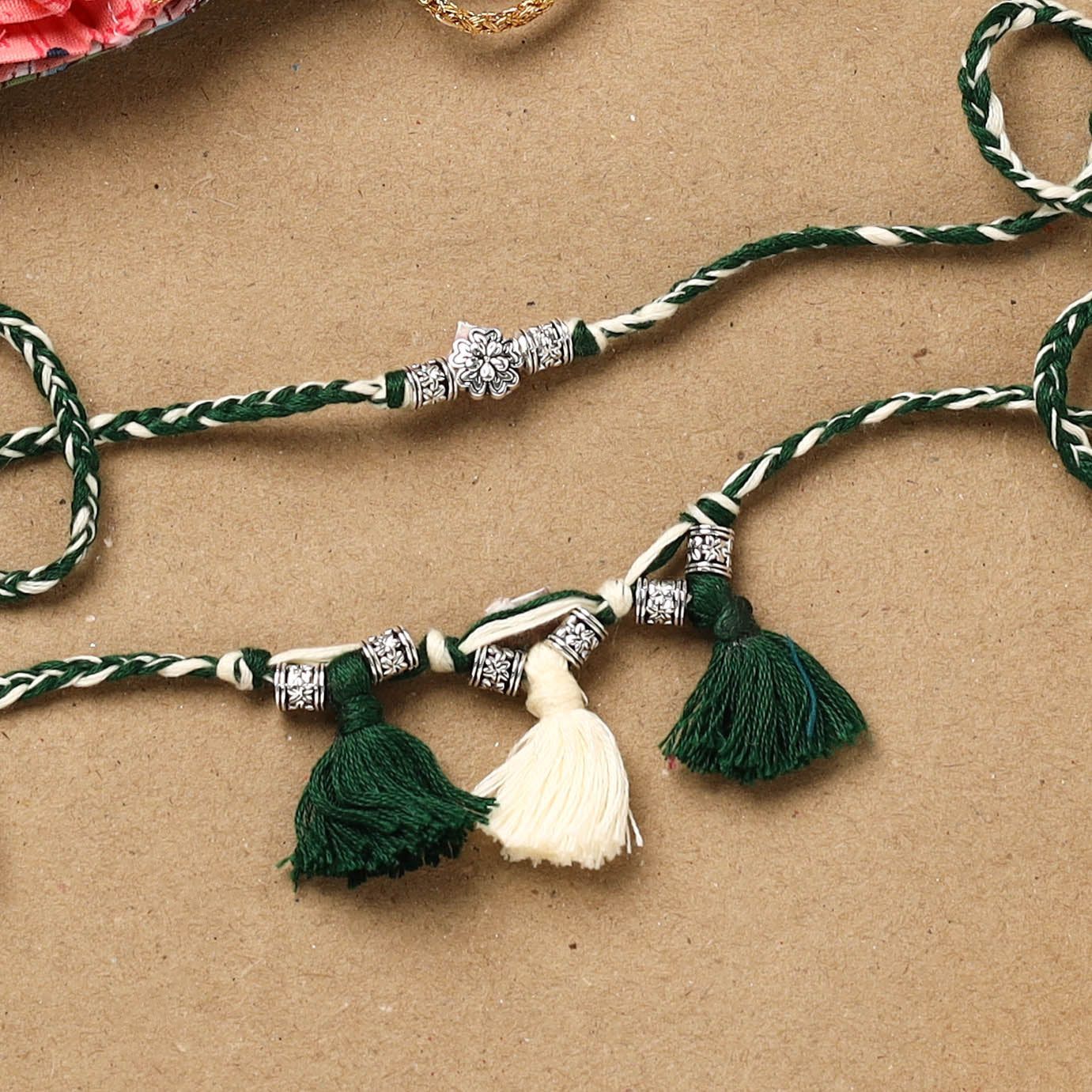 Flower - Handmade German Silver Bhaiya Bhabhi Rakhi Set 174 - Image 2