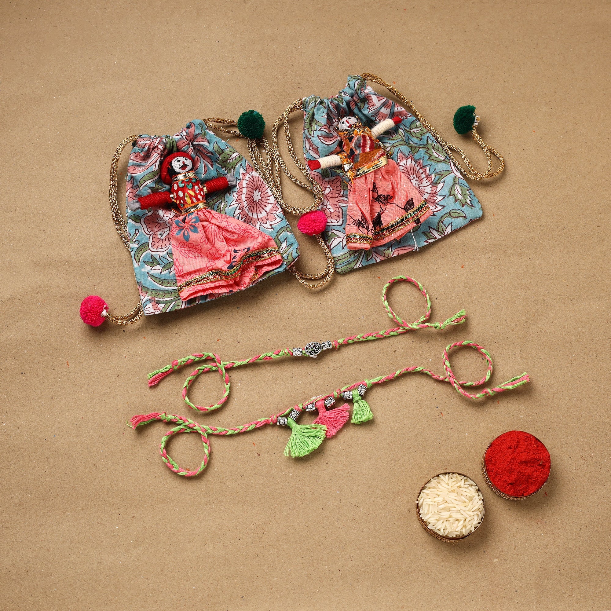 Handmade German Silver Bhaiya Bhabhi Rakhi Set 175