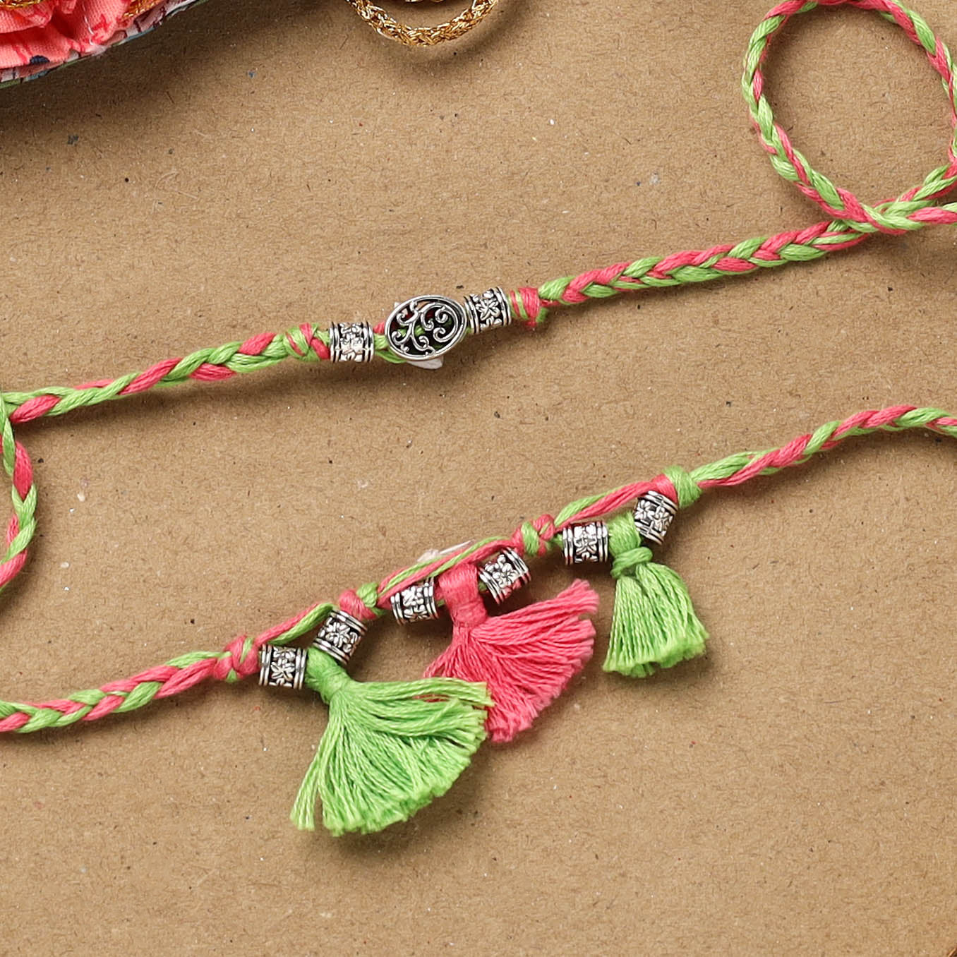 Handmade German Silver Bhaiya Bhabhi Rakhi Set 175 - Image 2