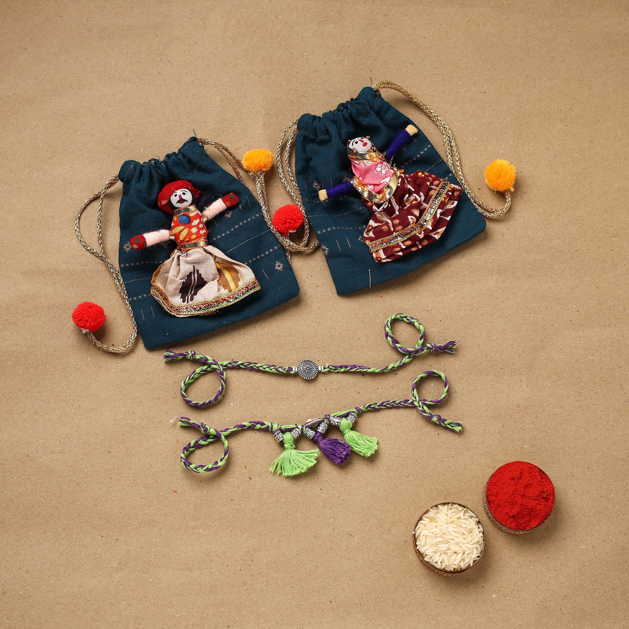 Flower - Handmade German Silver Bhaiya Bhabhi Rakhi Set 180