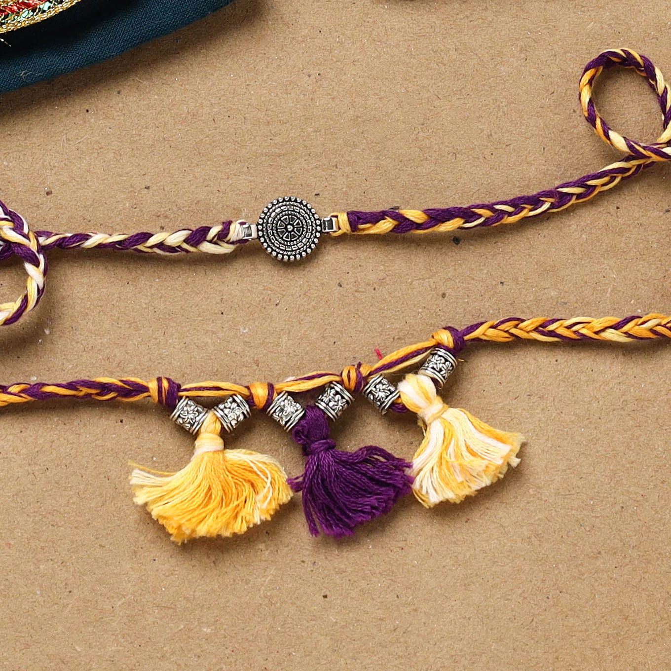 Flower - Handmade German Silver Bhaiya Bhabhi Rakhi Set 183 - Image 2