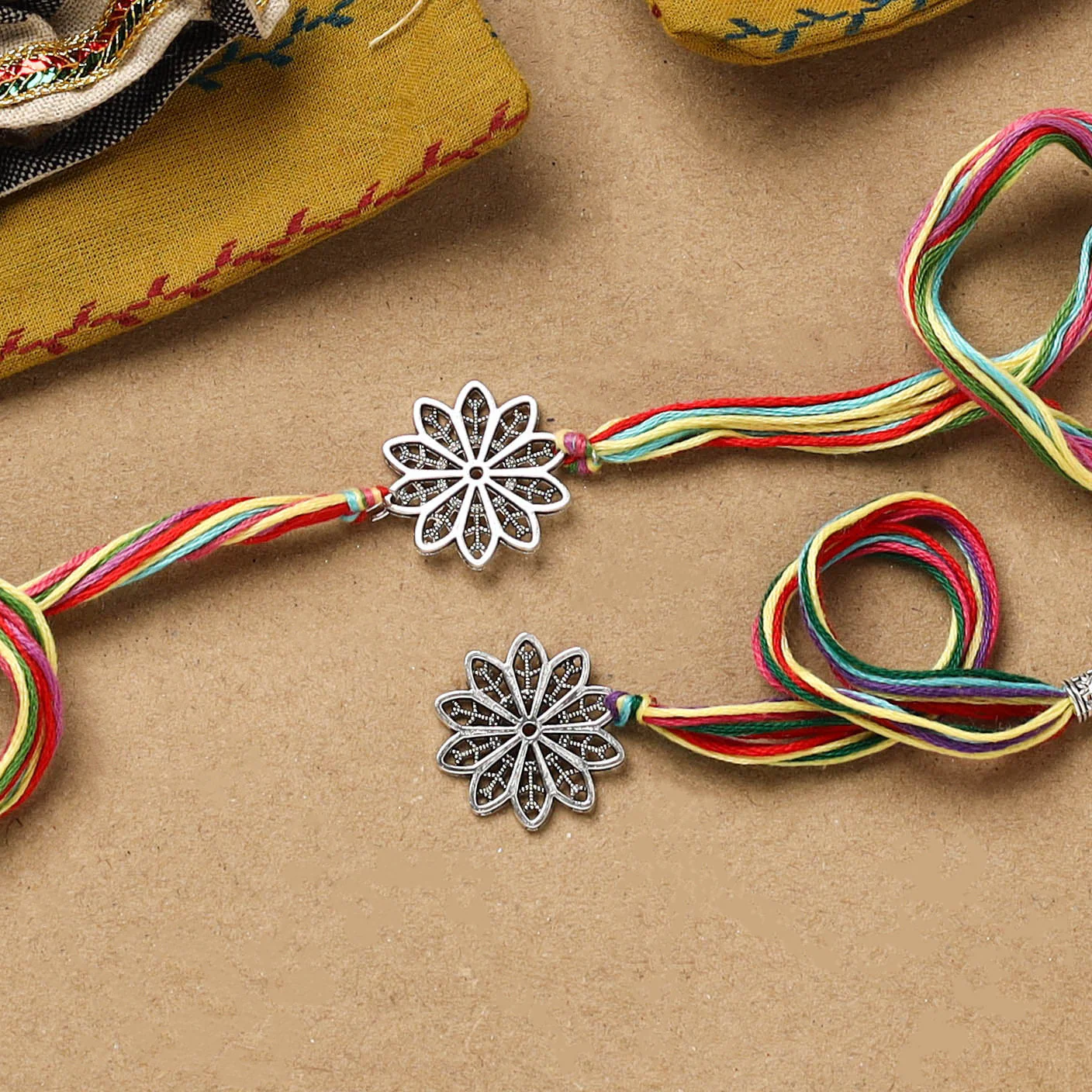 Flower - Handmade German Silver Rakhi & Lumba Set 201 - Image 2