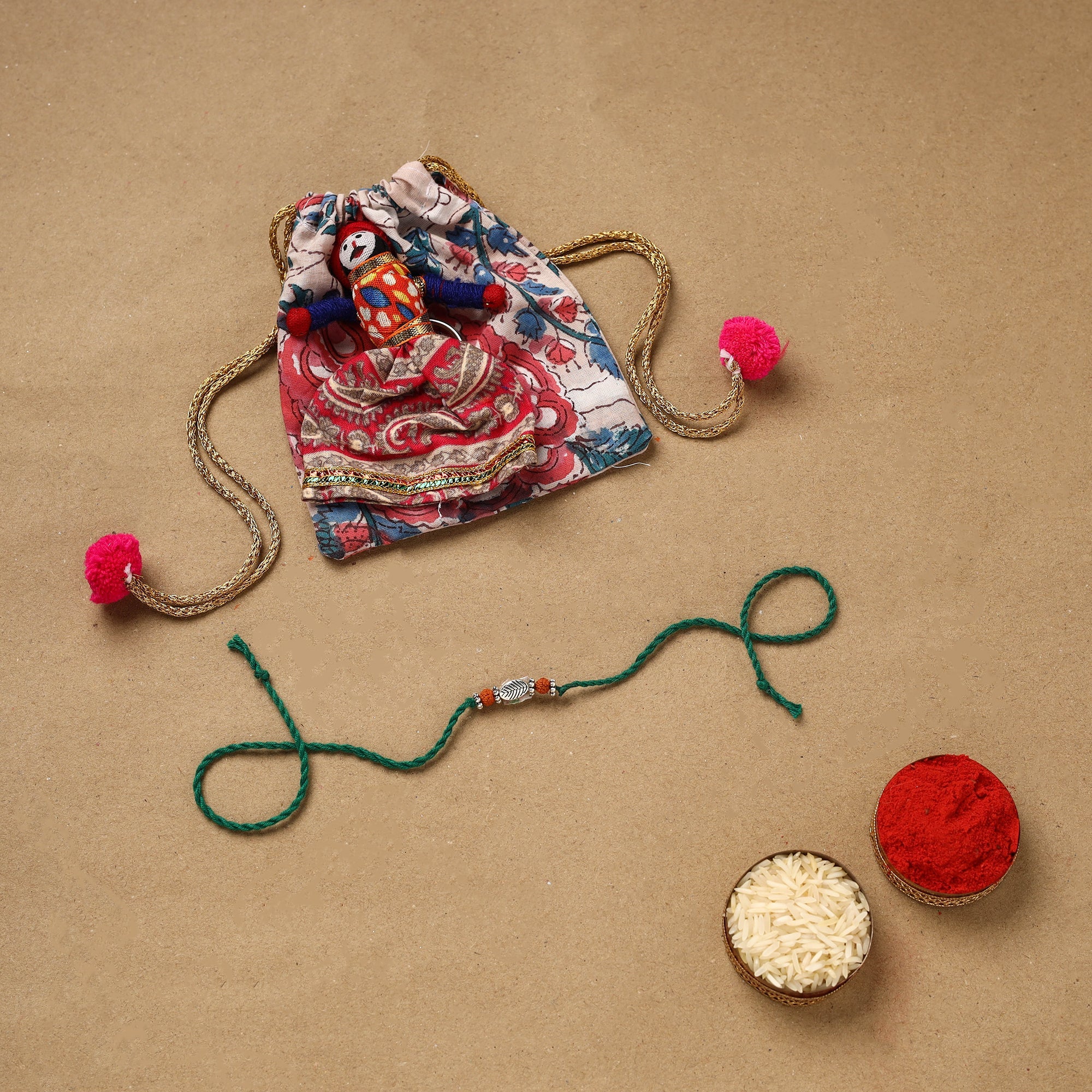 Leaf - Handmade German Silver Rudraksh Work Rakhi 43