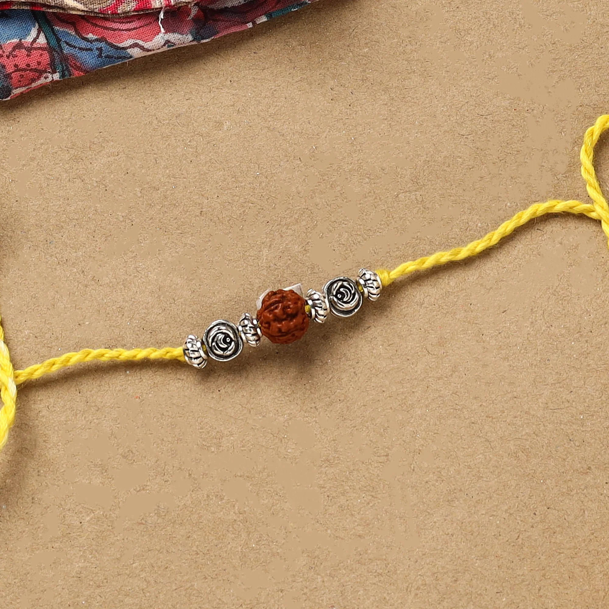 Rudraksha - Handmade German Silver Rudraksh Work Rakhi 47 - Image 2