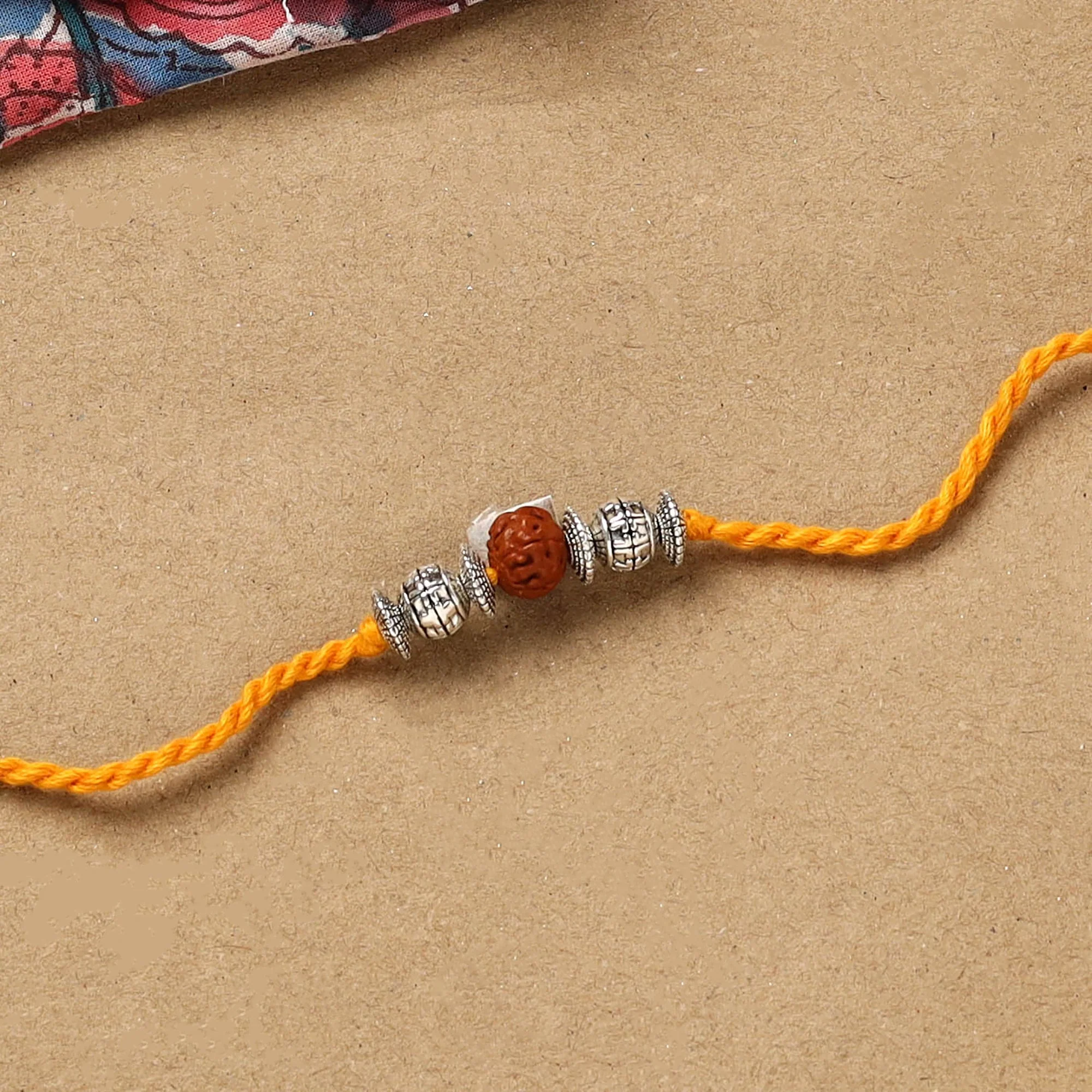 Rudraksha - Handmade German Silver Rudraksh Work Rakhi 49 - Image 2