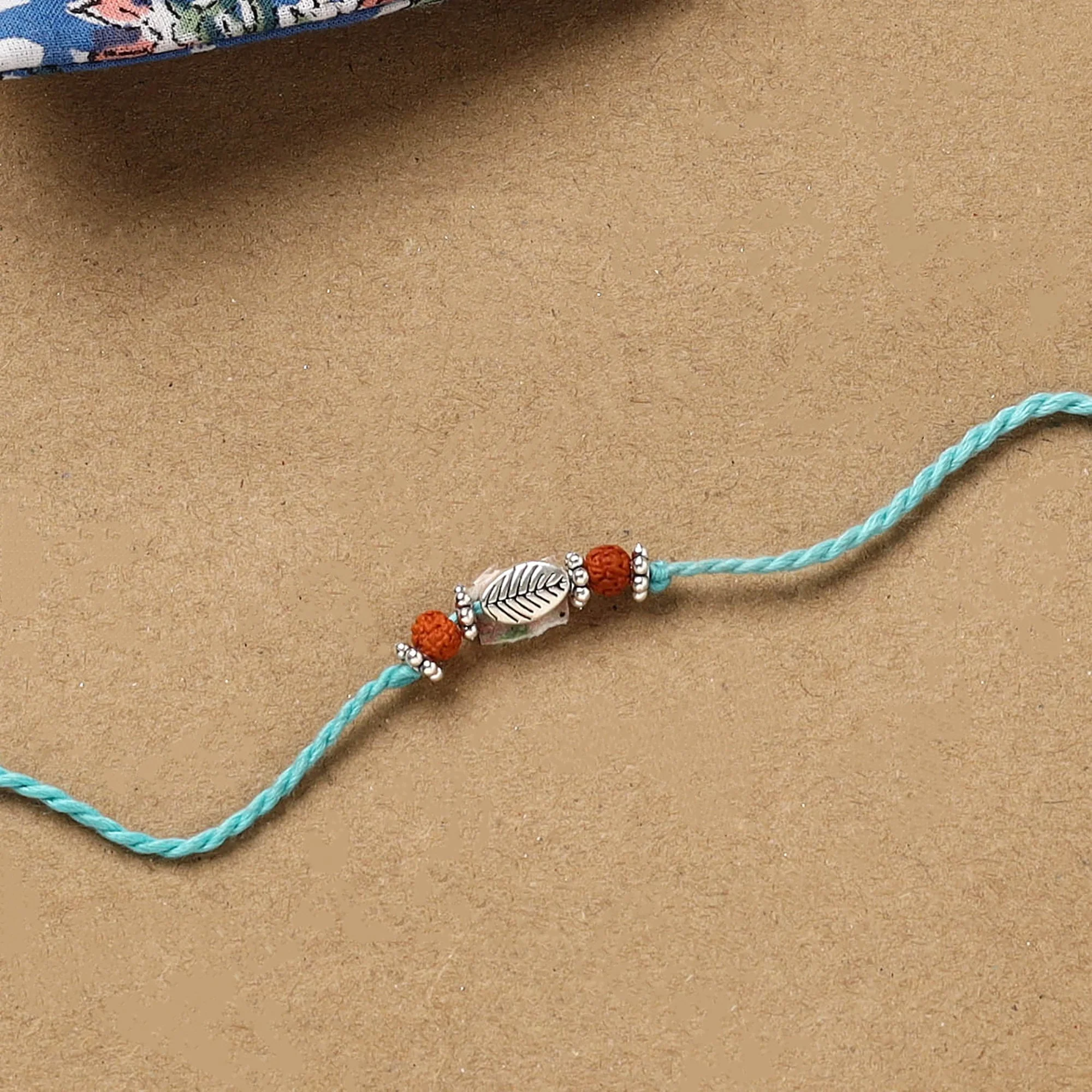 Leaf - Handmade German Silver Rudraksh Work Rakhi 54 - Image 2