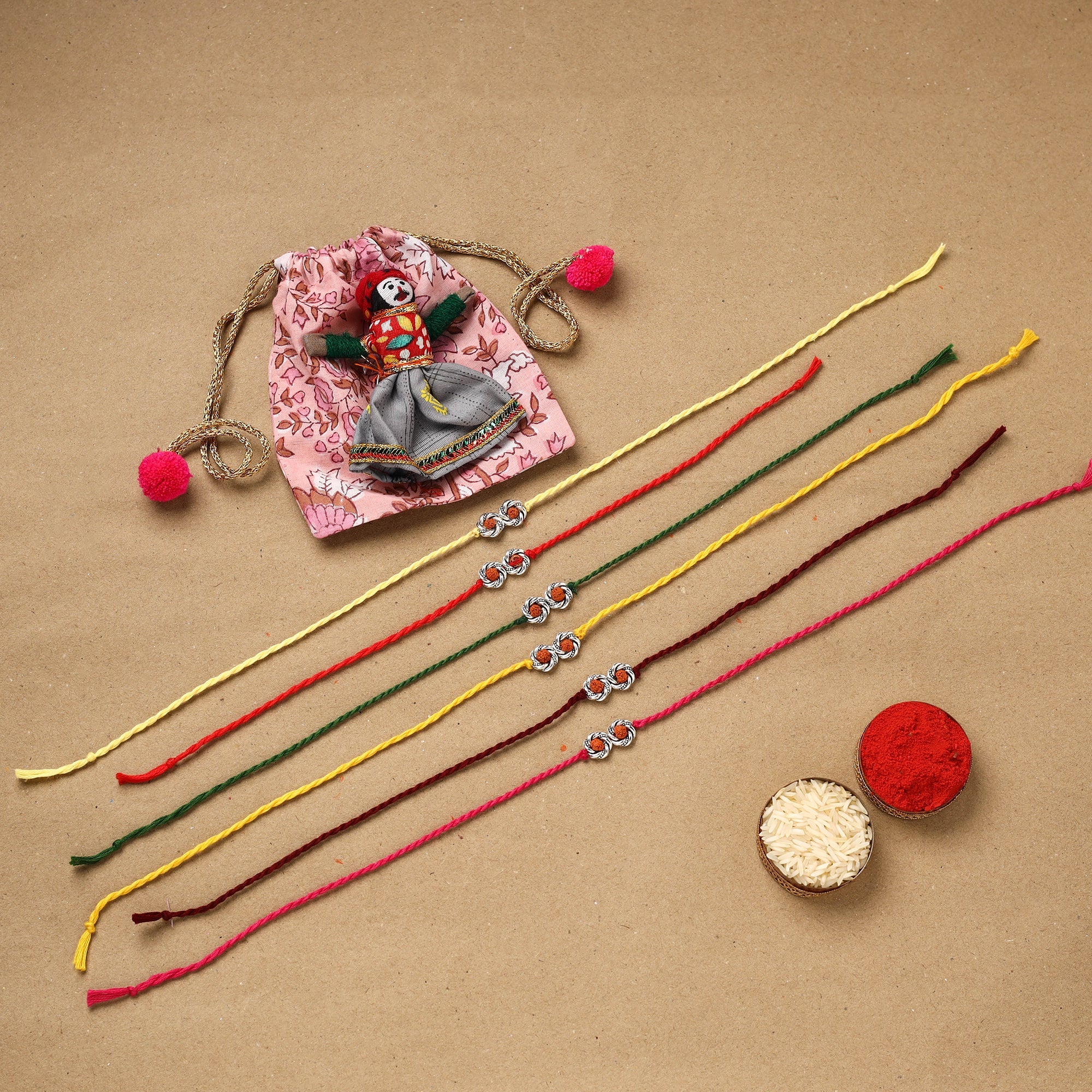 Rudraksha - Handmade German Silver Rudraksh Work Rakhi (Set of 6) 93