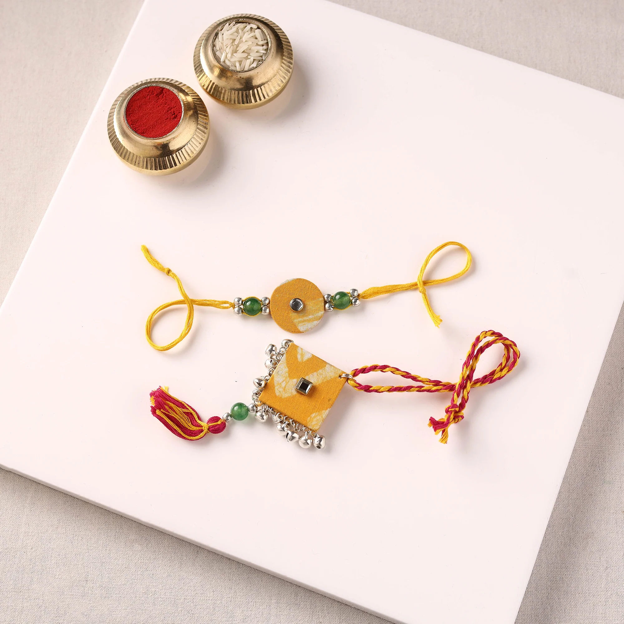Handmade GS Beads & Kundan Work Fabart Rakhi with Lumba Set 104