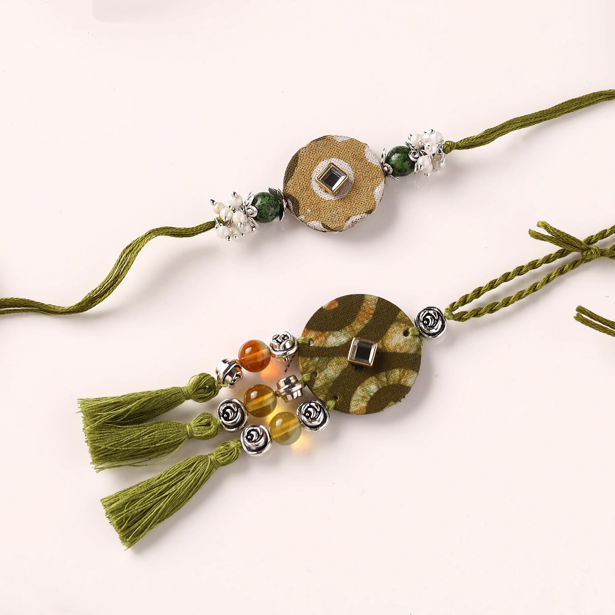 Handmade GS Beads & Kundan Work Fabart Rakhi with Lumba Set 37 - Image 2