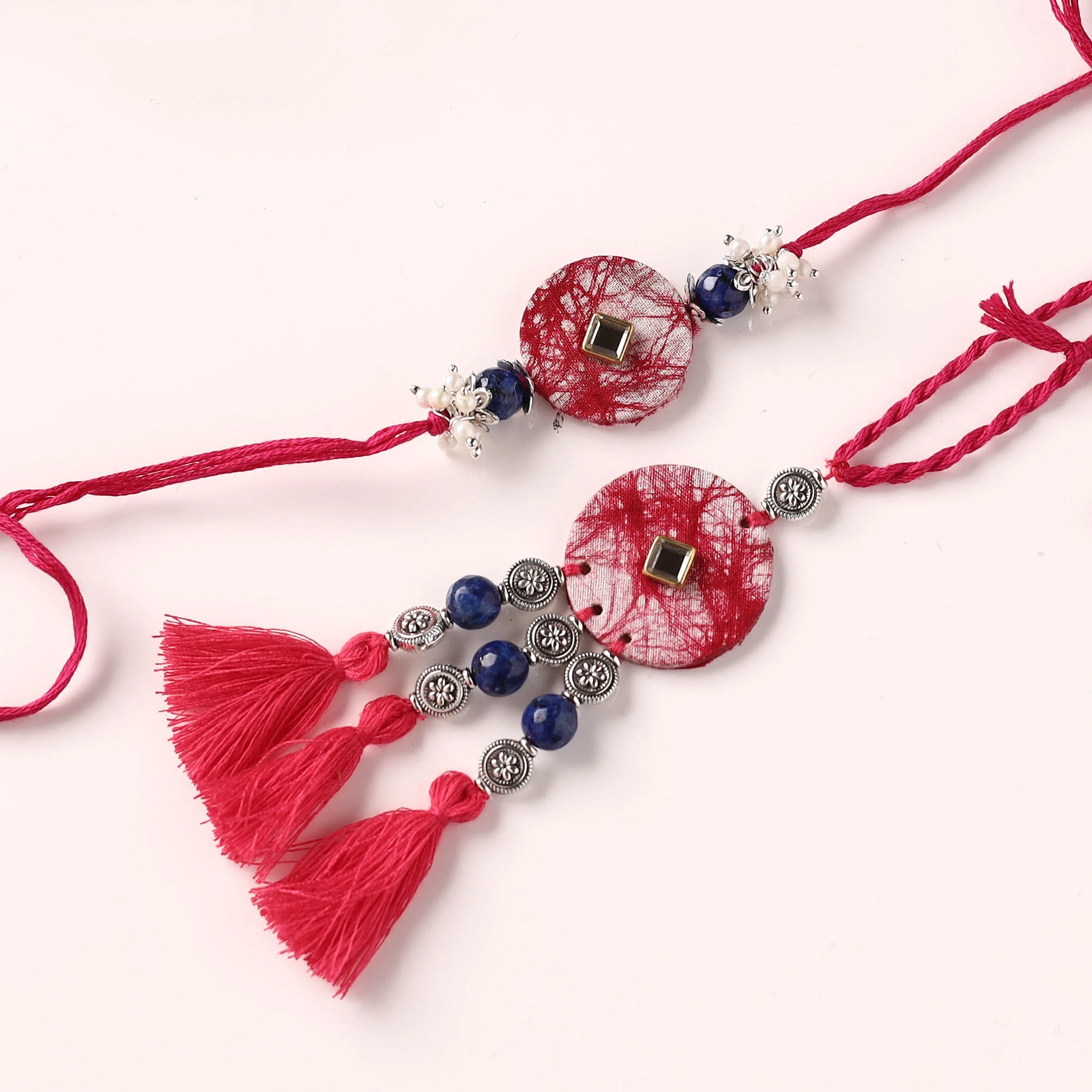 Handmade GS Beads & Kundan Work Fabart Rakhi with Lumba Set 39 - Image 2