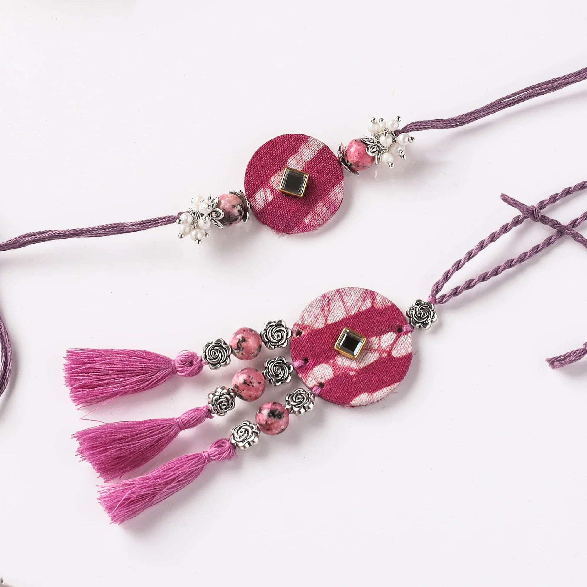 Handmade GS Beads & Kundan Work Fabart Rakhi with Lumba Set 47 - Image 2