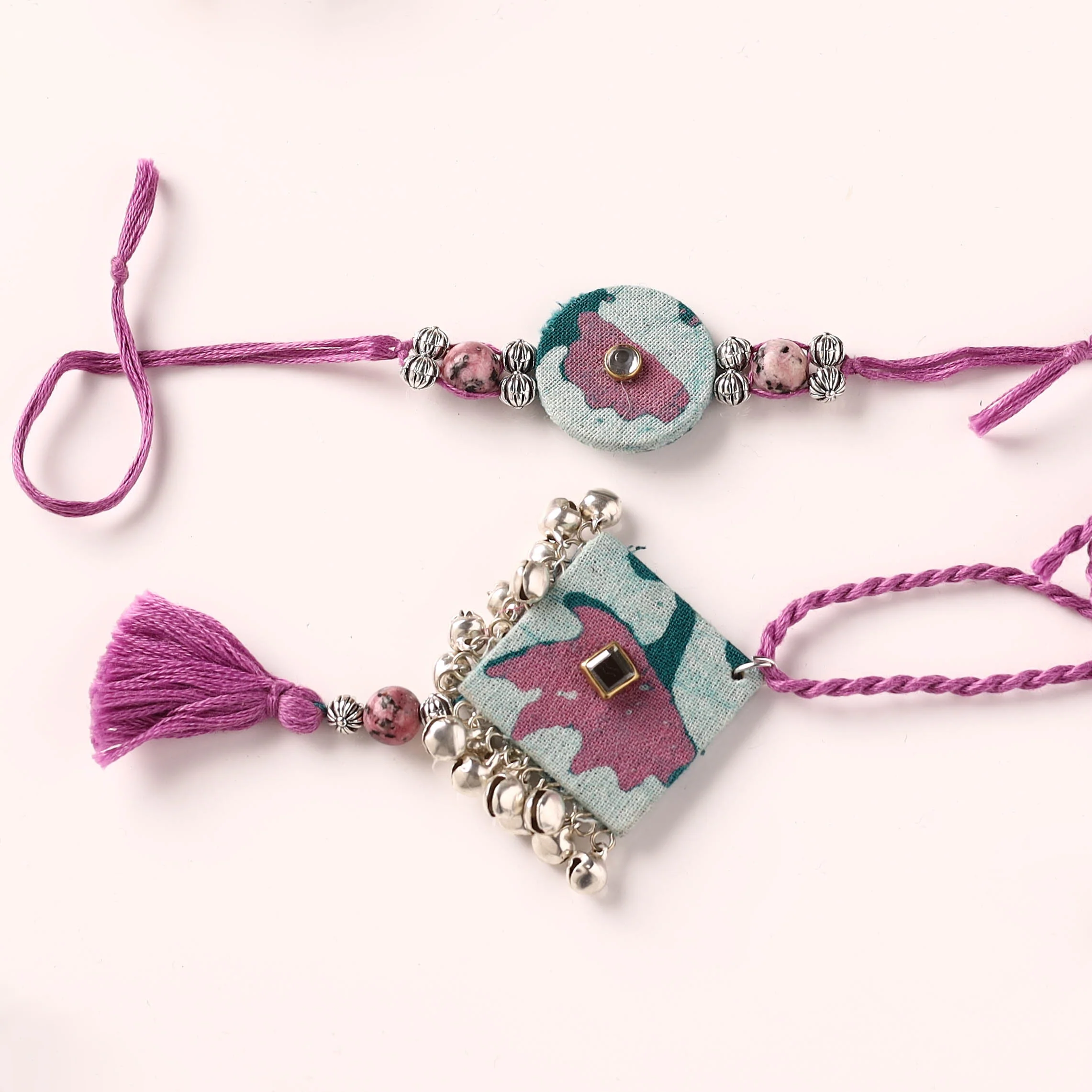 Handmade GS Beads & Kundan Work Fabart Rakhi with Lumba Set 98 - Image 2