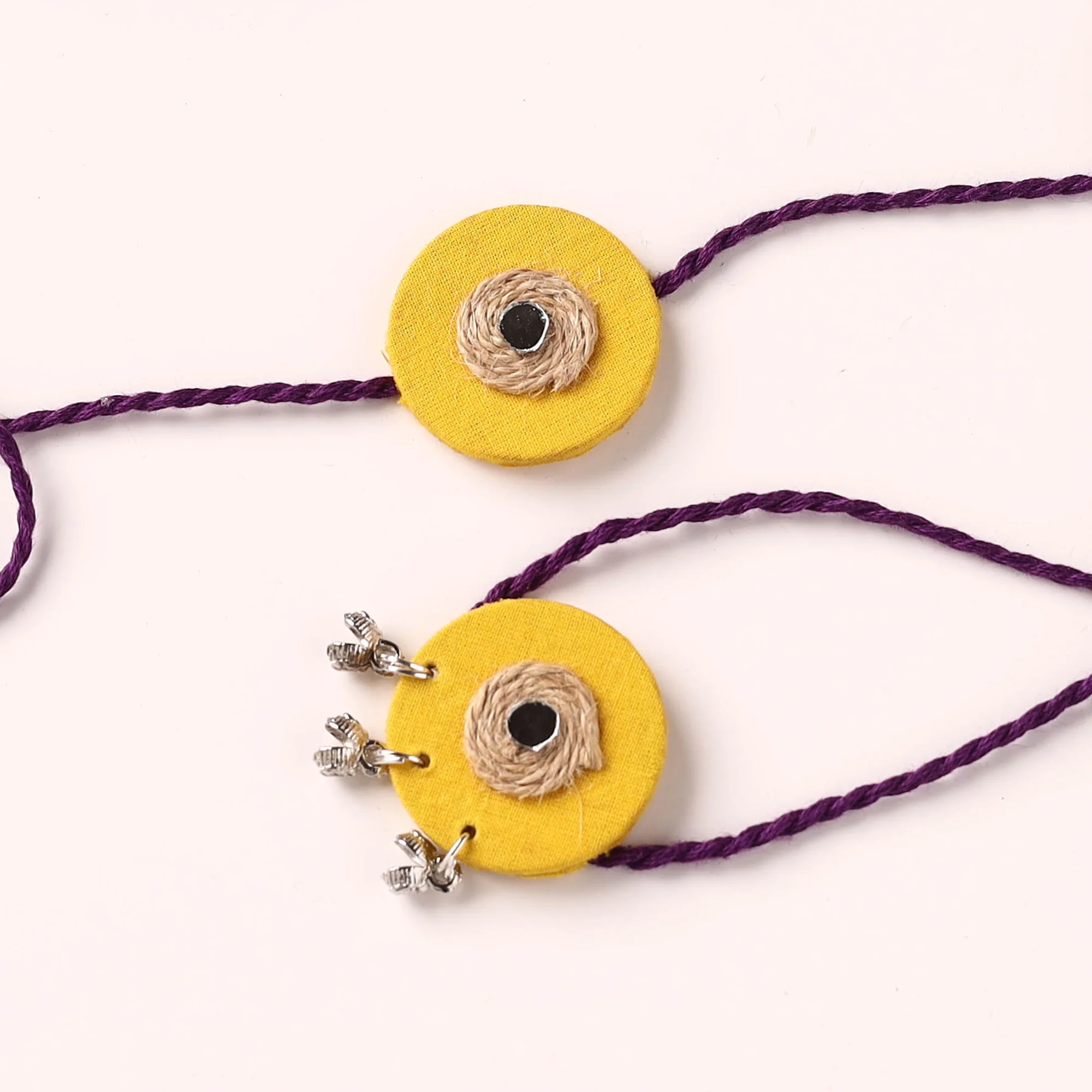 Handmade Jute & Mirror Work Fabart Bhaiya Bhabhi Rakhi Set 53 - Image 2