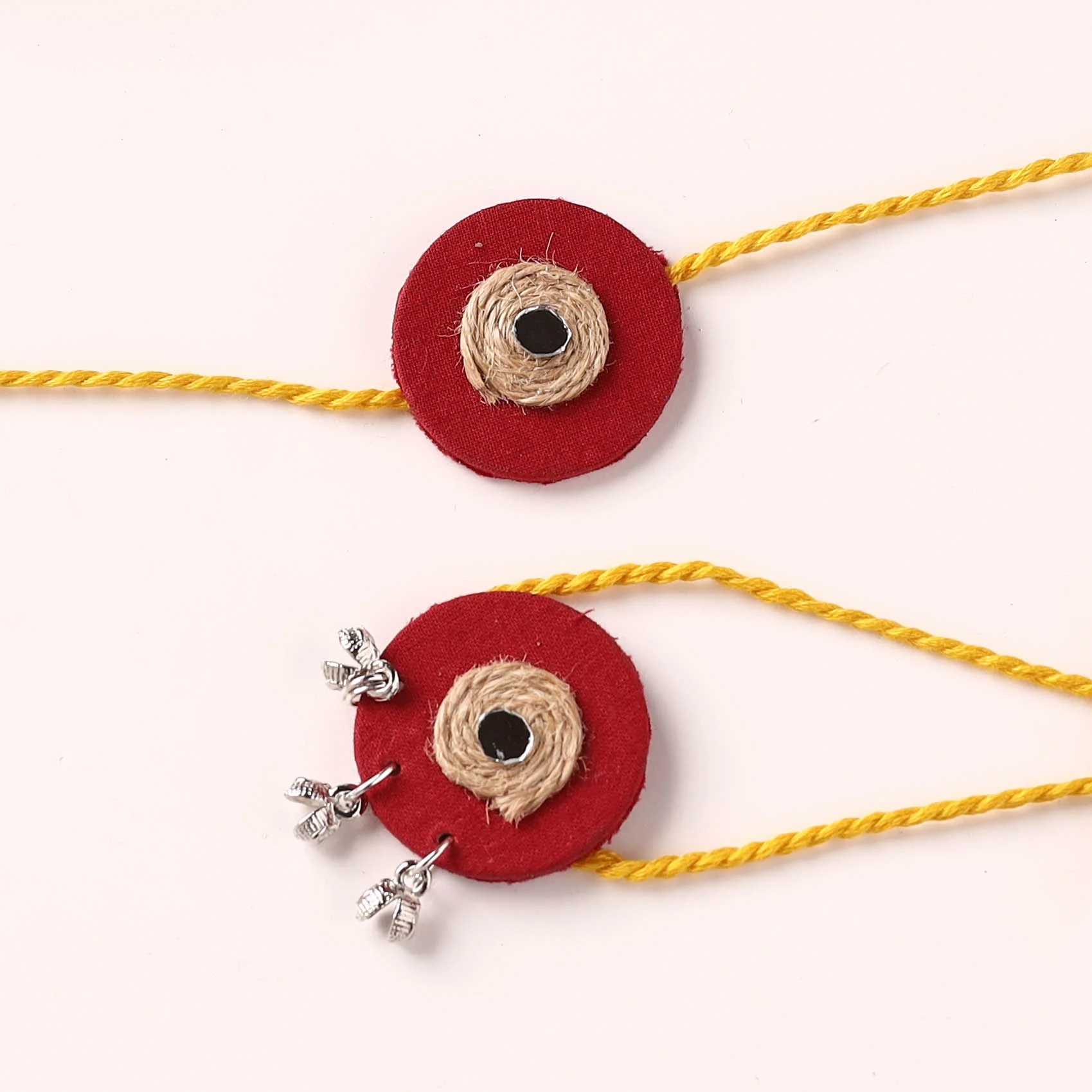 Handmade Jute & Mirror Work Fabart Bhaiya Bhabhi Rakhi Set 54 - Image 2