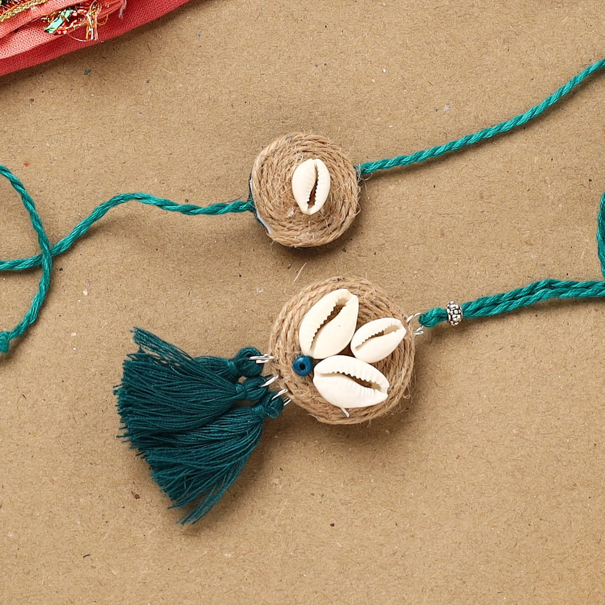 Flower - Handmade Jute Shell Work Rakhi & Lumba Set 104 - Image 2