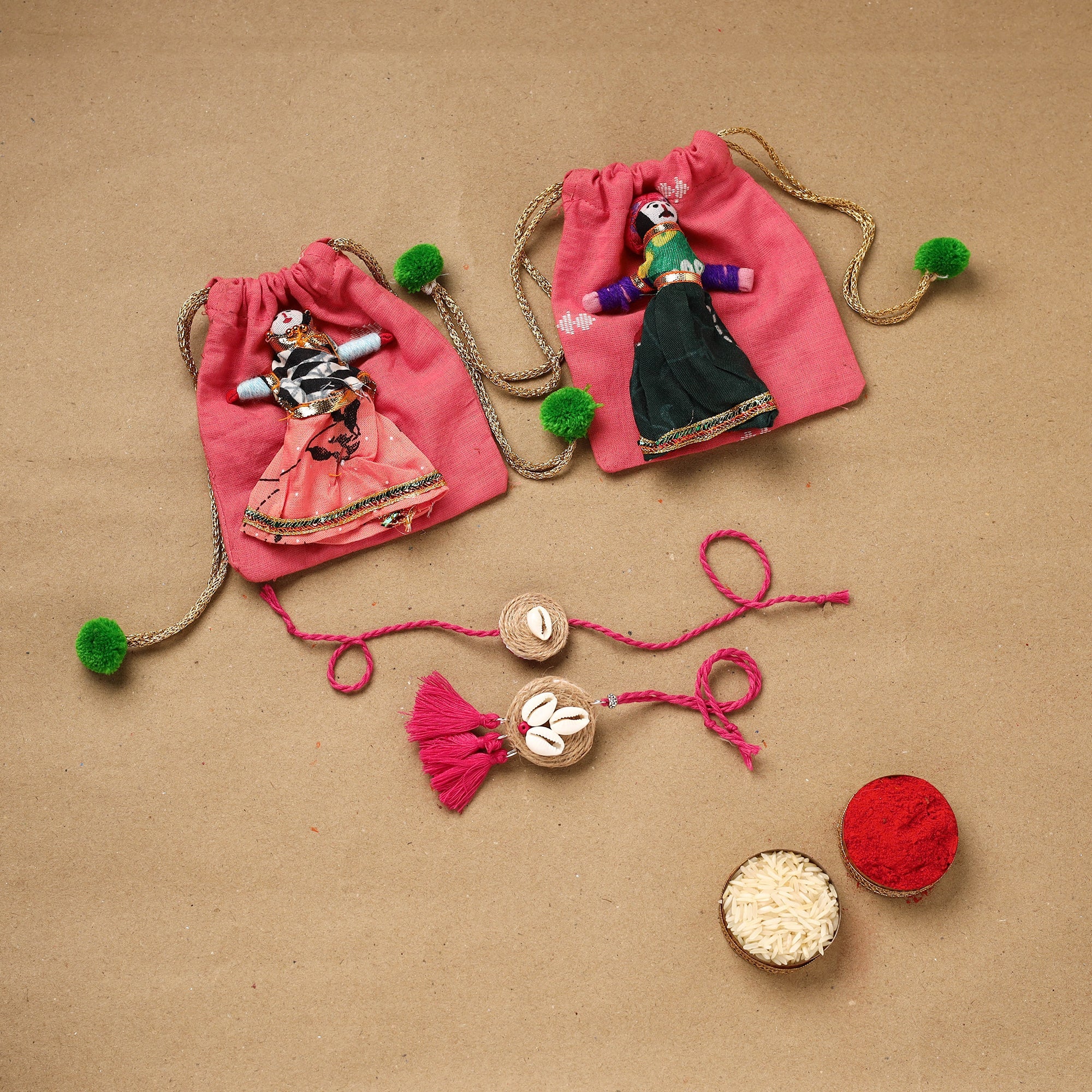 Handmade Jute Shell Work Rakhi & Lumba Set 105