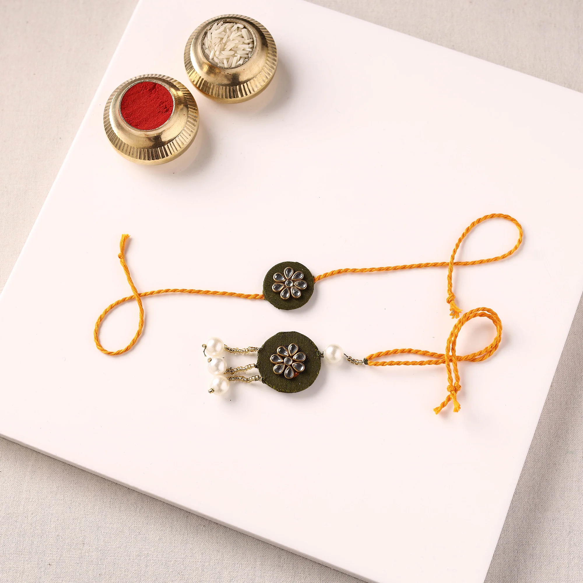 Handmade Kundan & Bead Work Fabart Rakhi with Lumba Set 84