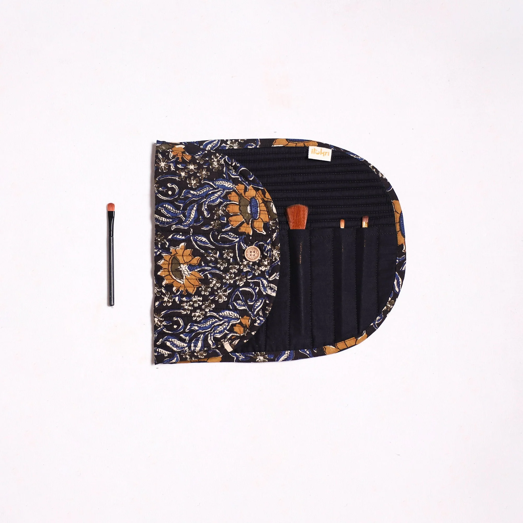 Black - Handmade Multipurpose Segmented Make-up Brush Wrap Pouch/Case 05