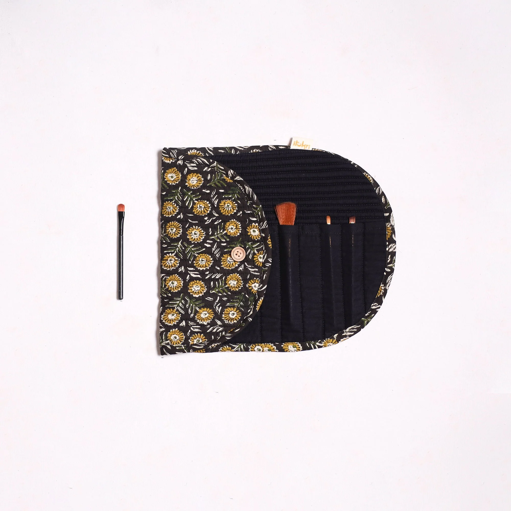 Black - Handmade Multipurpose Segmented Make-up Brush Wrap Pouch/Case 07