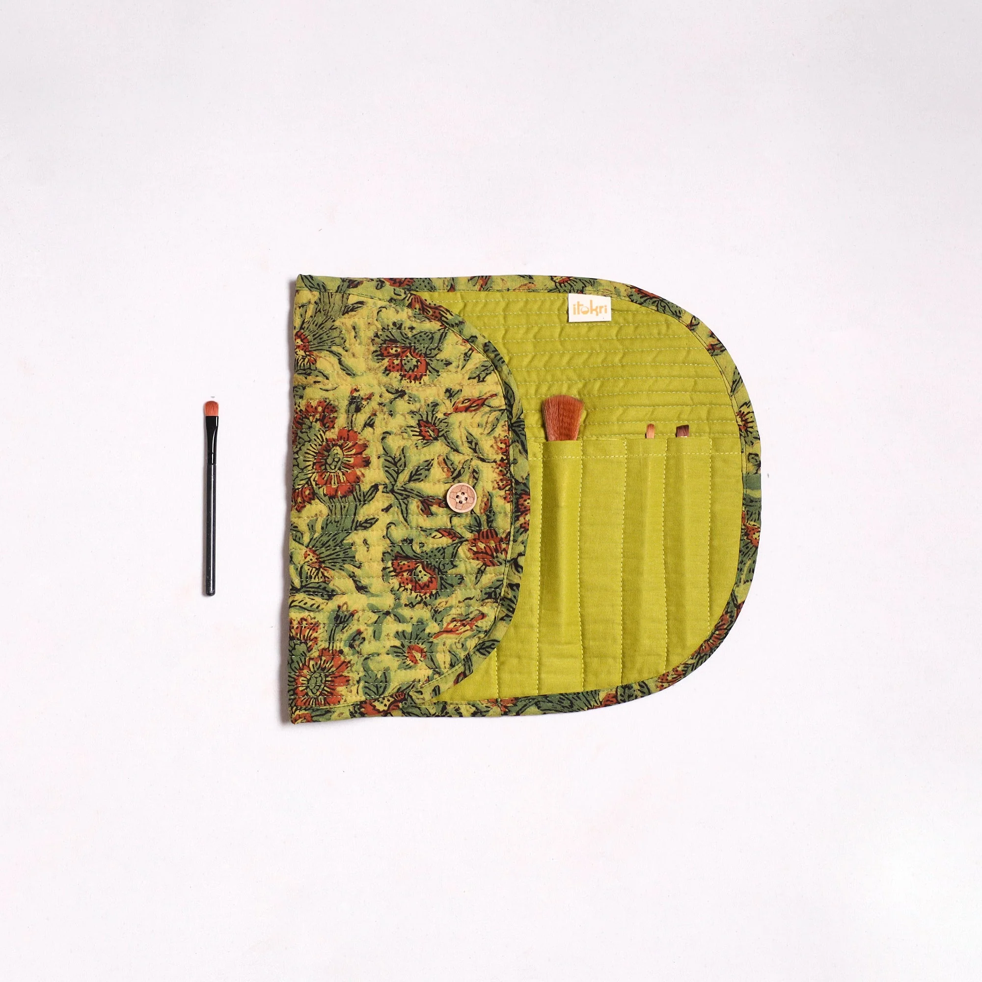 Green - Handmade Multipurpose Segmented Make-up Brush Wrap Pouch/Case 10