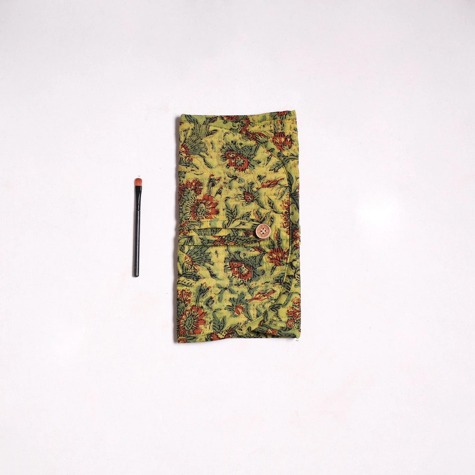 Green - Handmade Multipurpose Segmented Make-up Brush Wrap Pouch/Case 10 - Image 2
