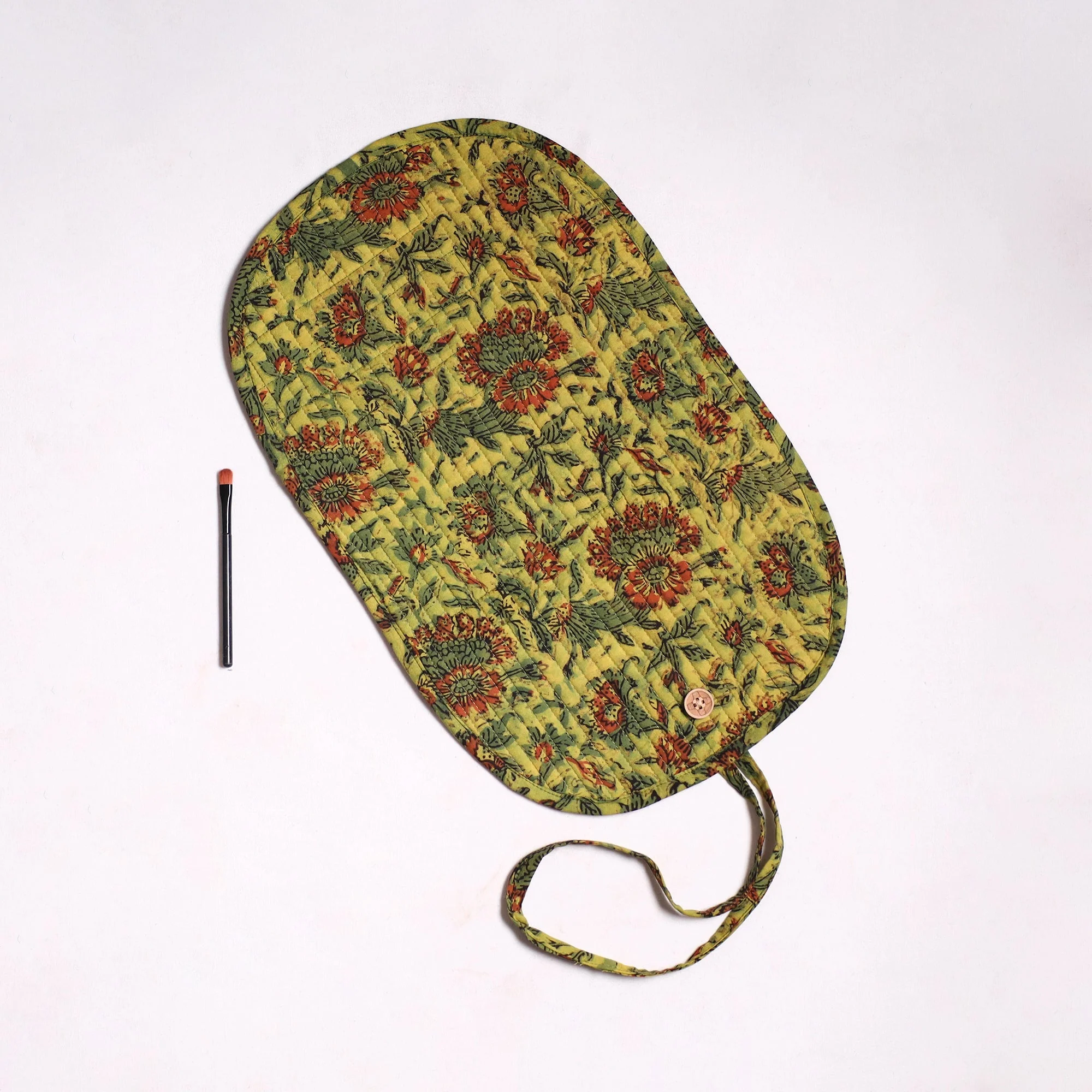 Green - Handmade Multipurpose Segmented Make-up Brush Wrap Pouch/Case 10 - Image 3