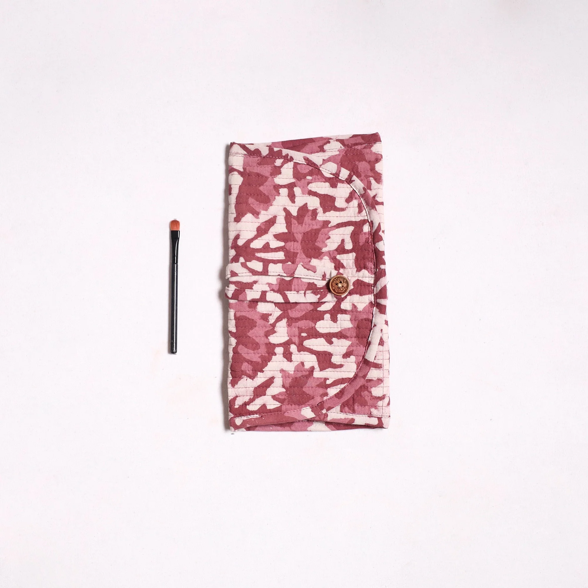 Pink - Handmade Multipurpose Segmented Make-up Brush Wrap Pouch/Case 11 - Image 2