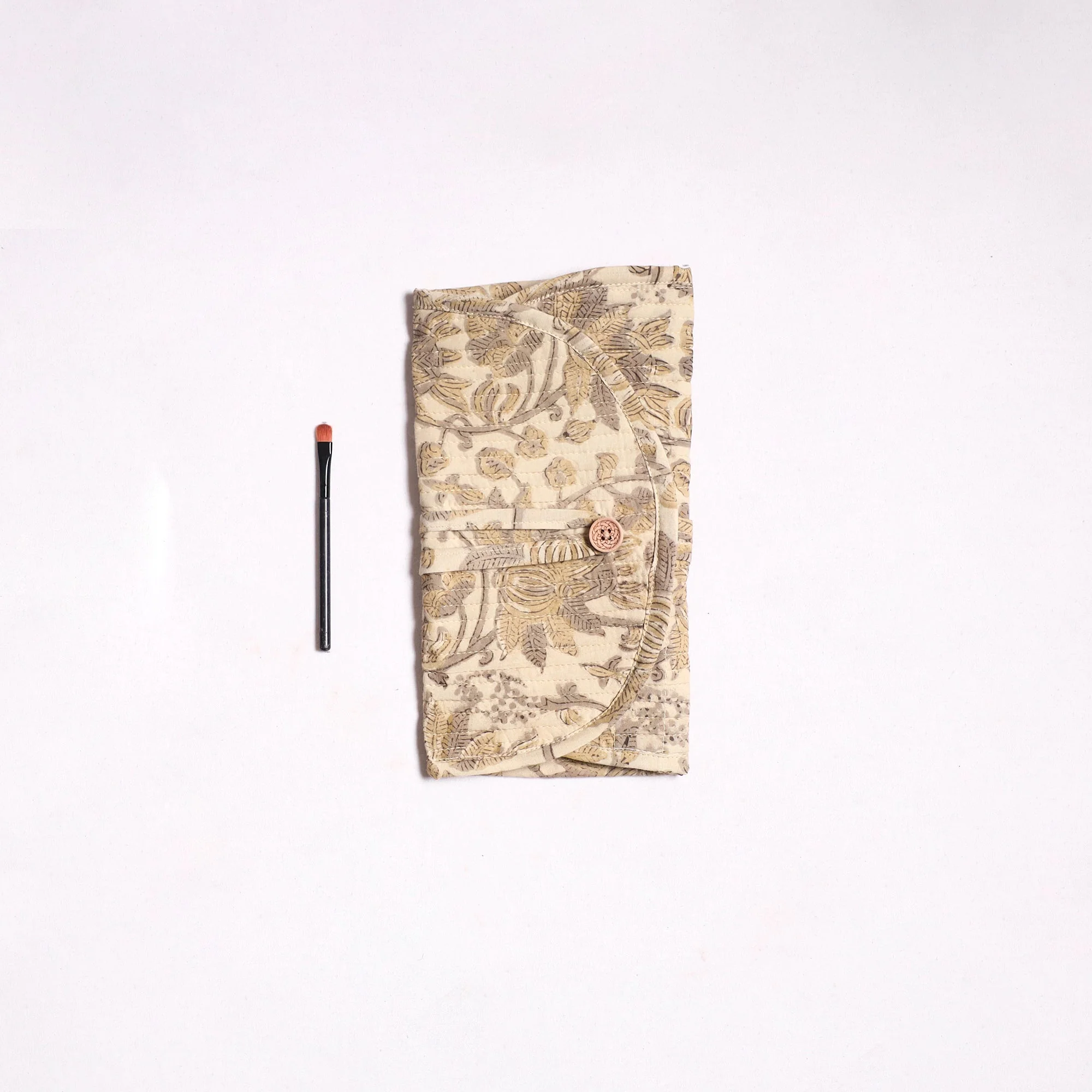 Beige - Handmade Multipurpose Segmented Make-up Brush Wrap Pouch/Case 12 - Image 2