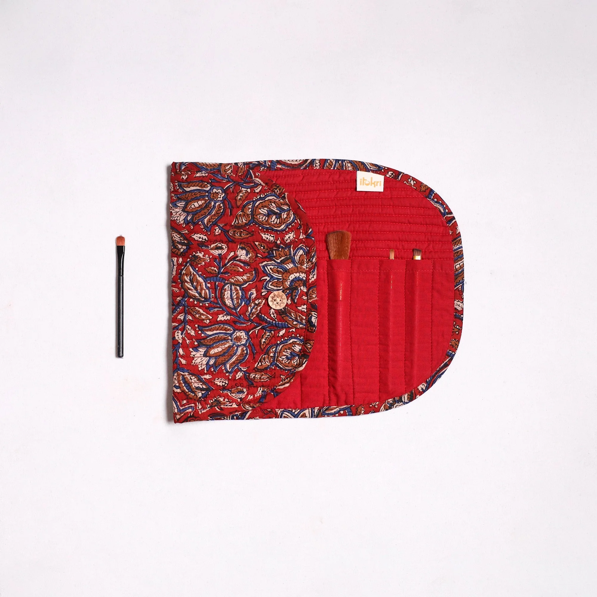 Red - Handmade Multipurpose Segmented Make-up Brush Wrap Pouch/Case 13