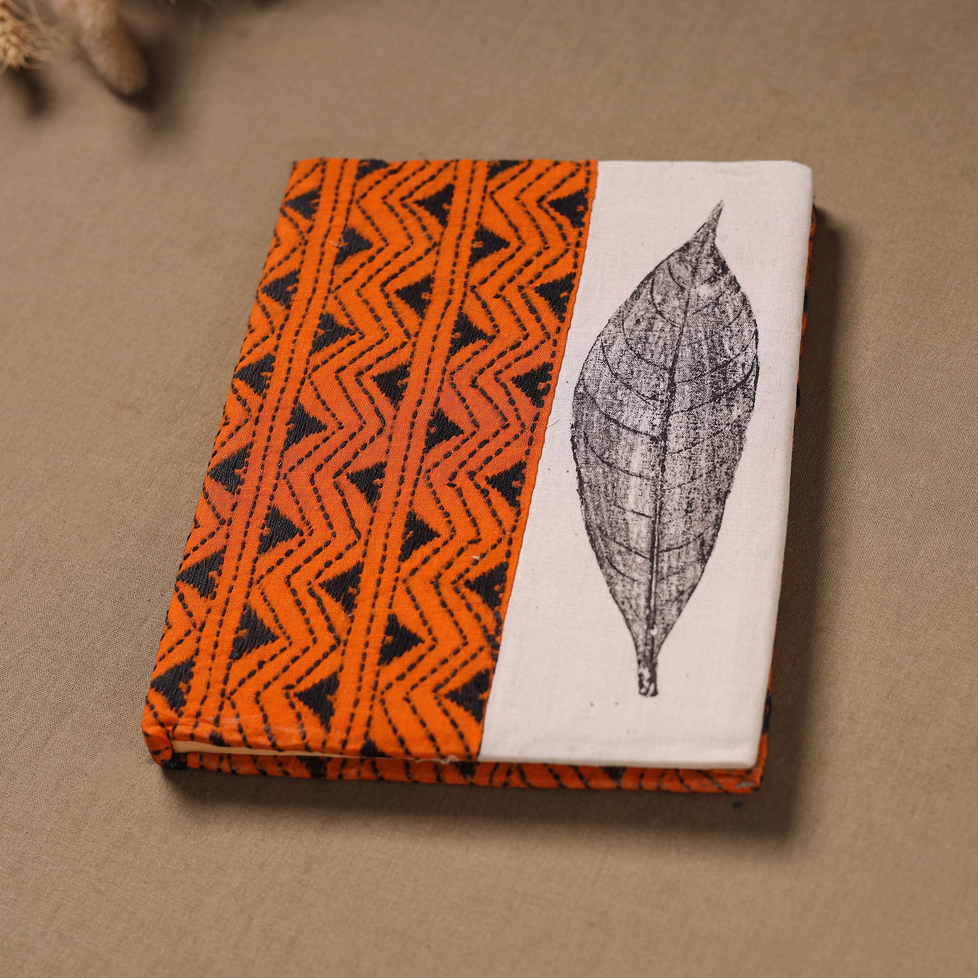 Multi colour - Handmade Paper Notebook with Eco Leaf Print Kantha Work 07 - Image 2