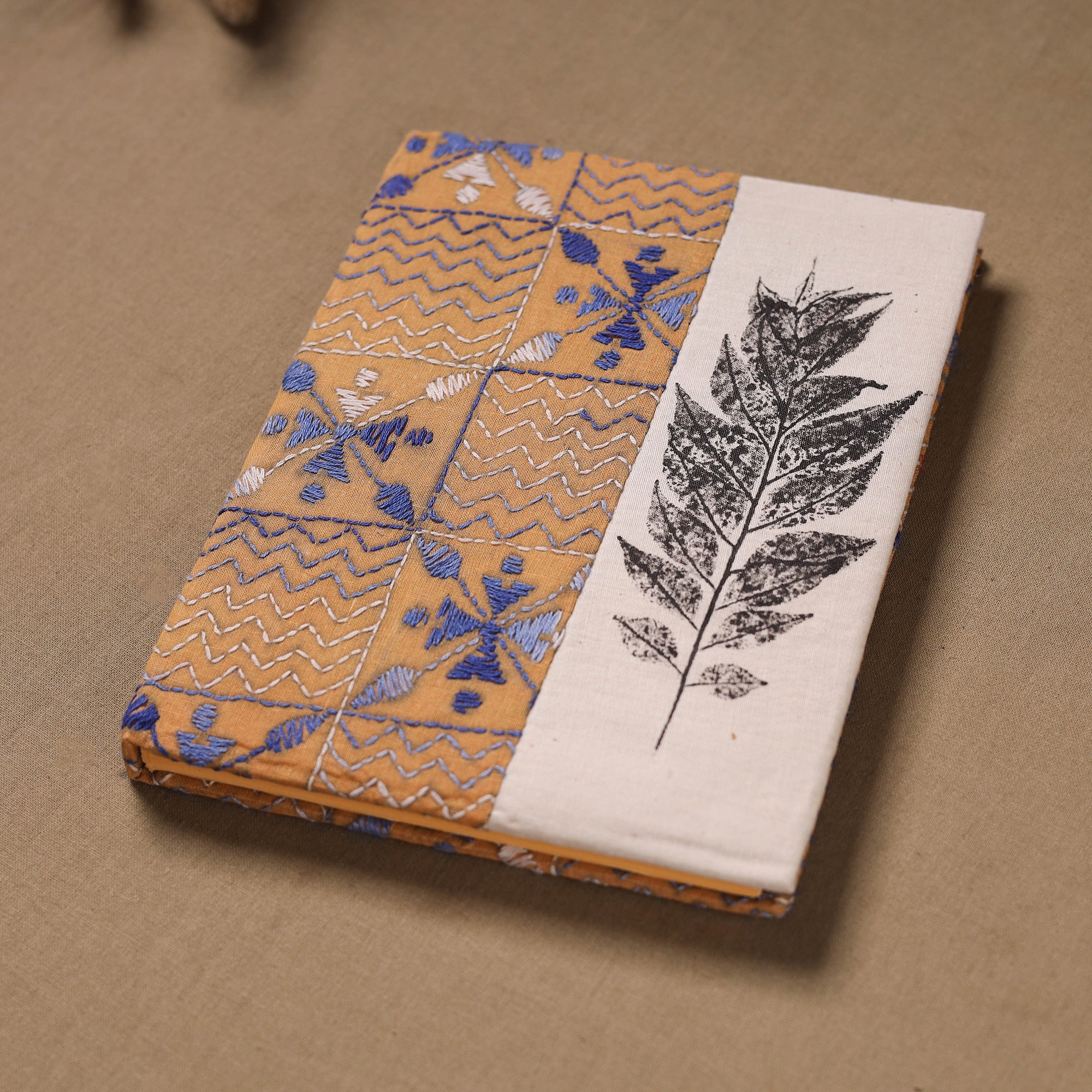 Multi colour - handmade Paper Notebook with Eco Leaf Print Kantha Work 08 - Image 2