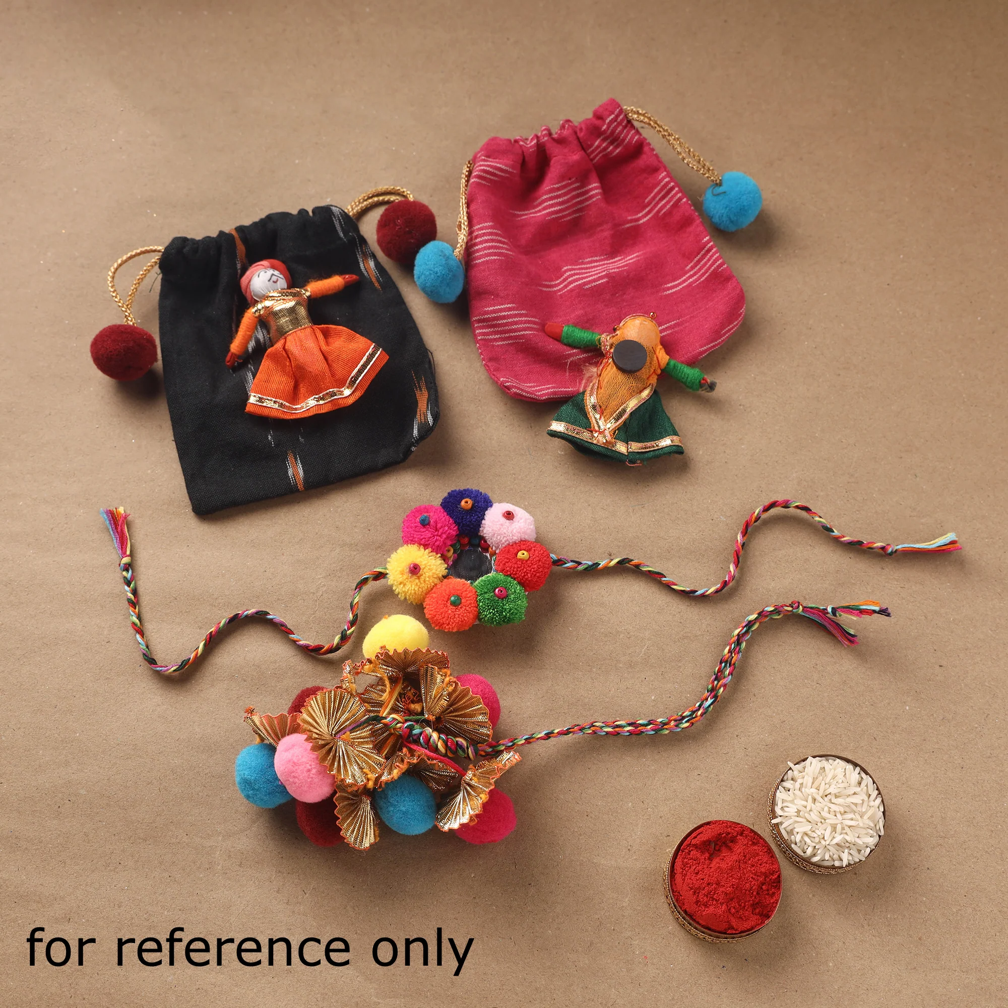 Handmade Pom Pom Beads Rakhi with Lumba Set 13 - Image 3