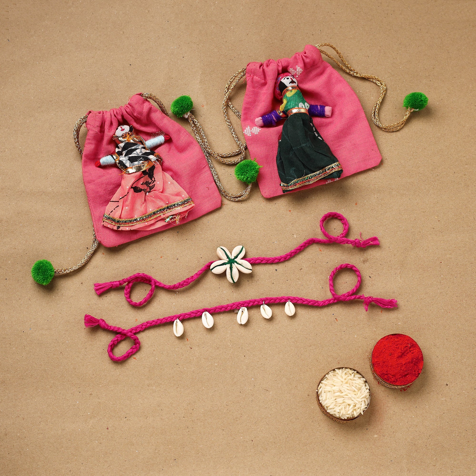 Star - Handmade Shell Work Bhaiya Bhabhi Rakhi Set 101