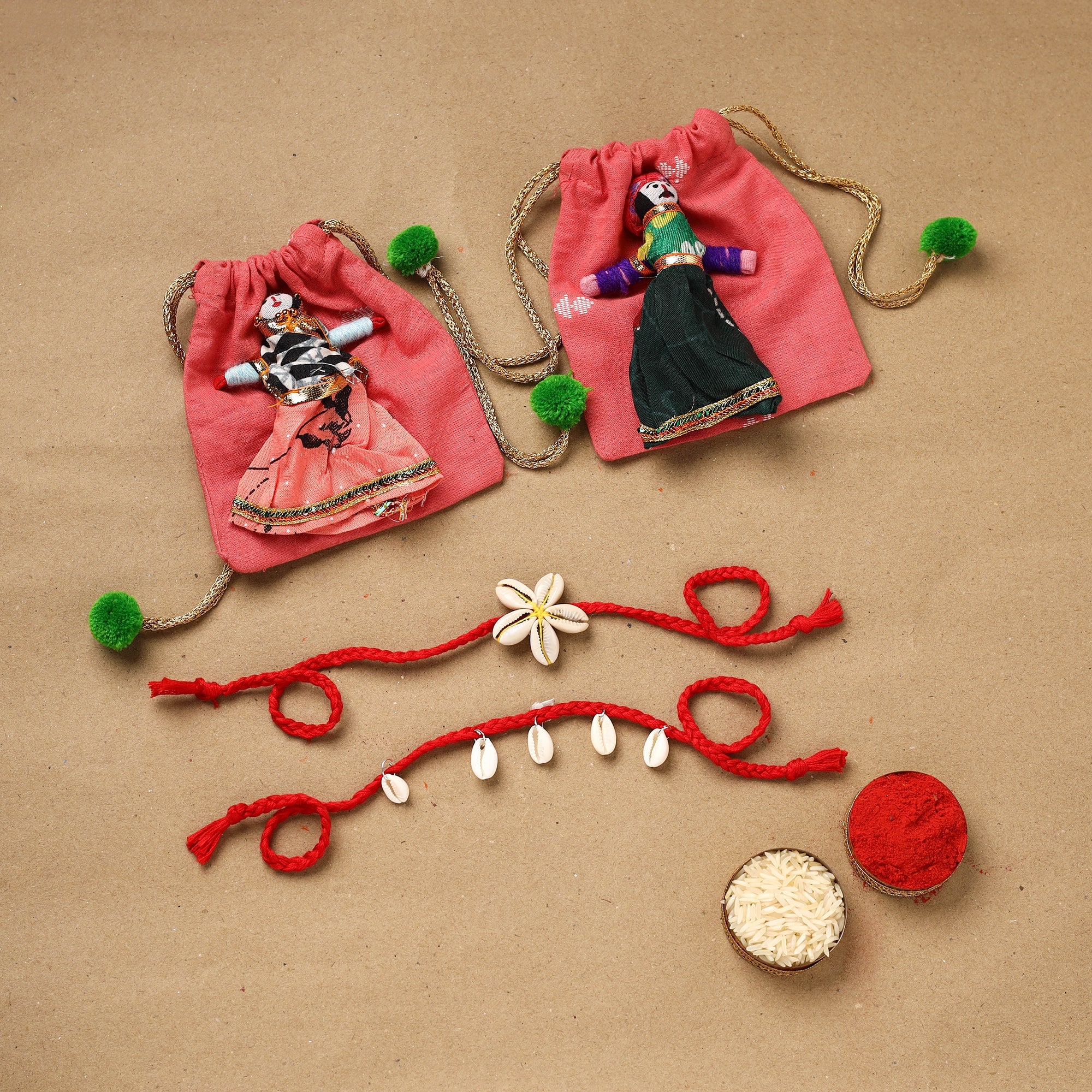 Star - Handmade Shell Work Bhaiya Bhabhi Rakhi Set 98