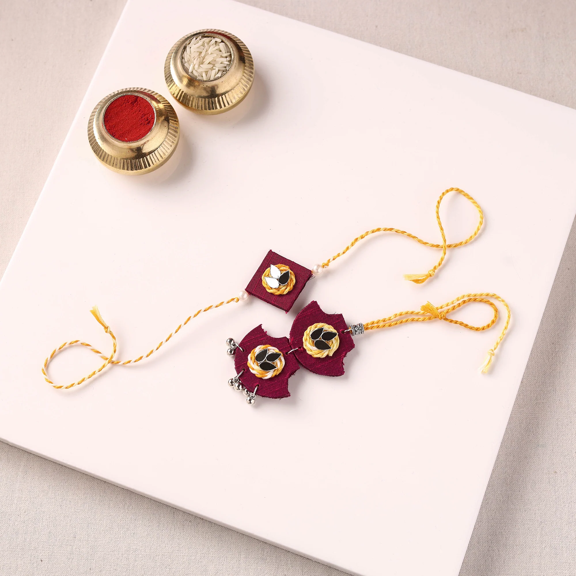 Handmade Thread & Mirror Work Fabart Rakhi with Lumba Set 14