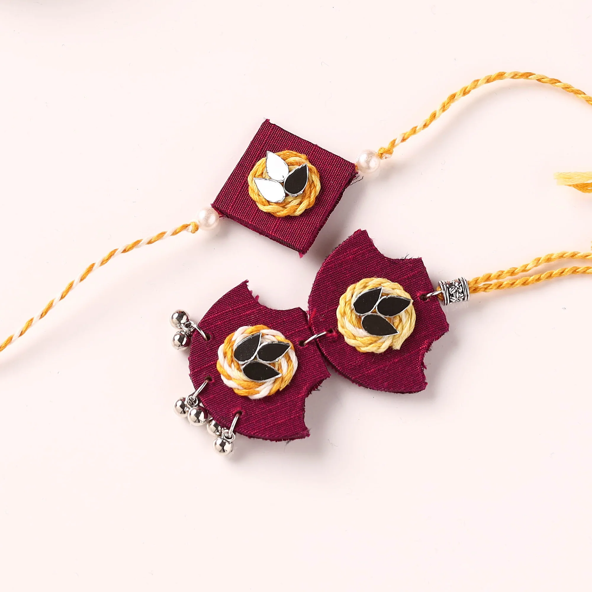 Handmade Thread & Mirror Work Fabart Rakhi with Lumba Set 14 - Image 2