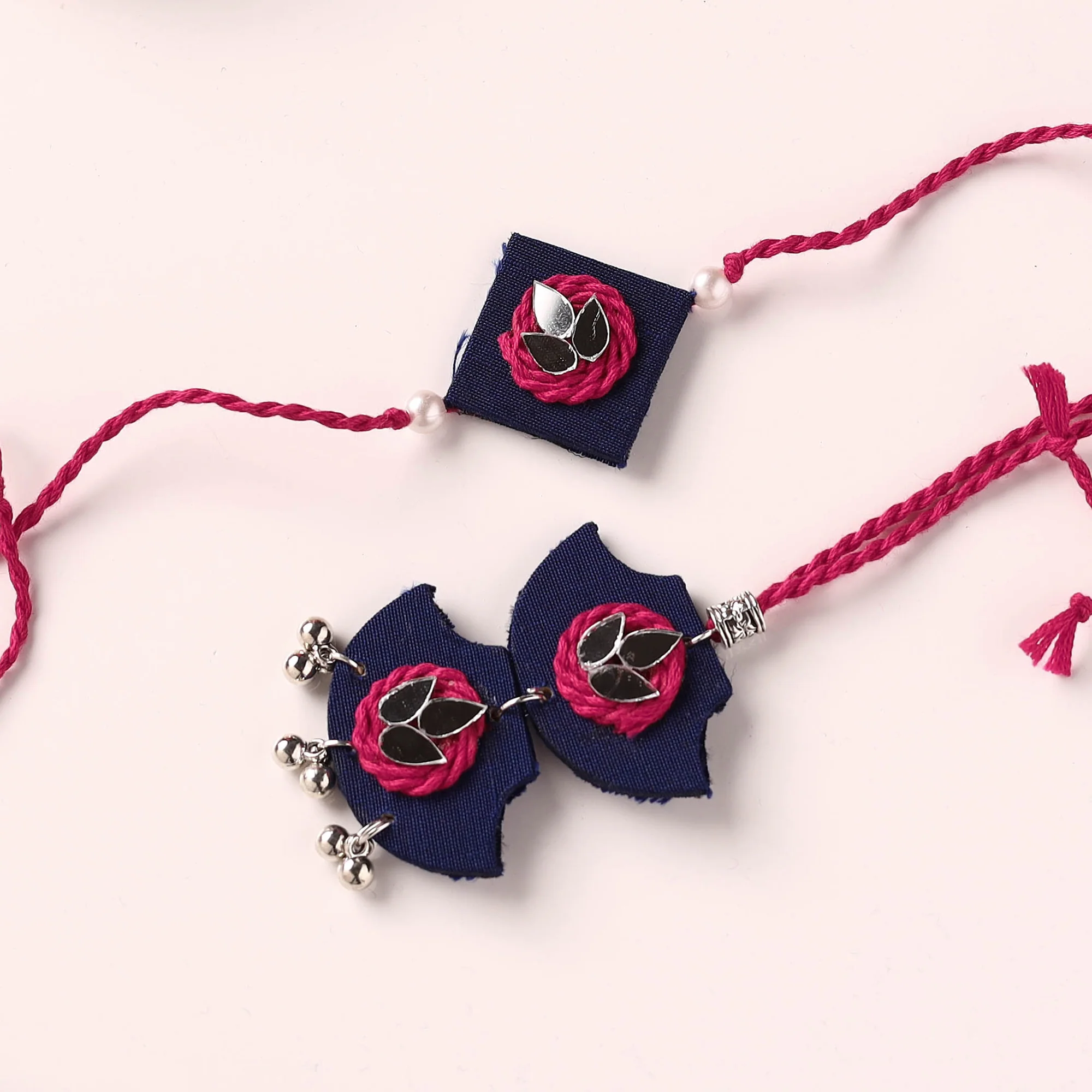 Handmade Thread & Mirror Work Fabart Rakhi with Lumba Set 17 - Image 2