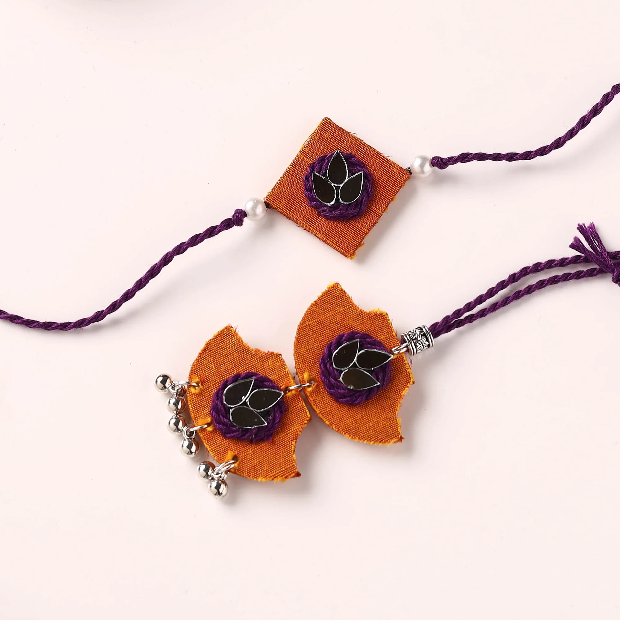 Handmade Thread & Mirror Work Fabart Rakhi with Lumba Set 21 - Image 2