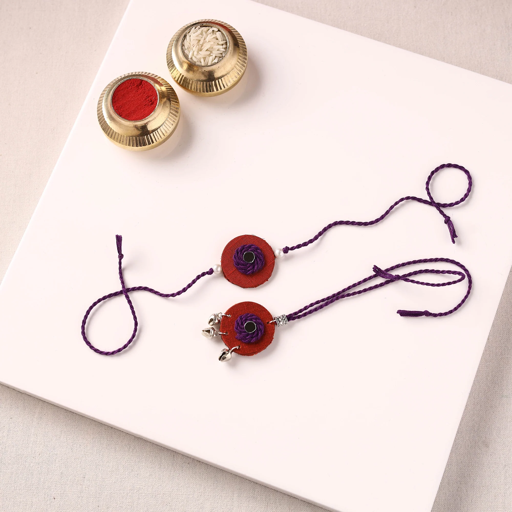 Handmade Thread & Mirror Work Fabart Rakhi with Lumba Set 31