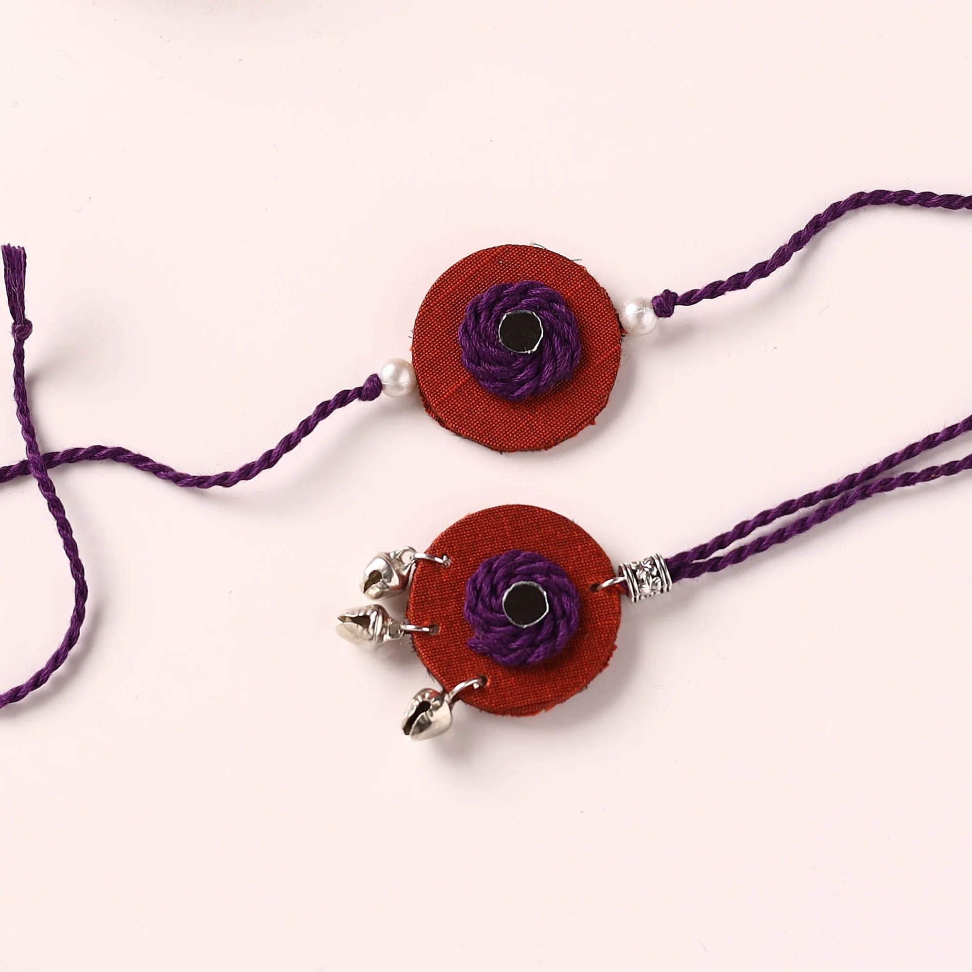 Handmade Thread & Mirror Work Fabart Rakhi with Lumba Set 31 - Image 2