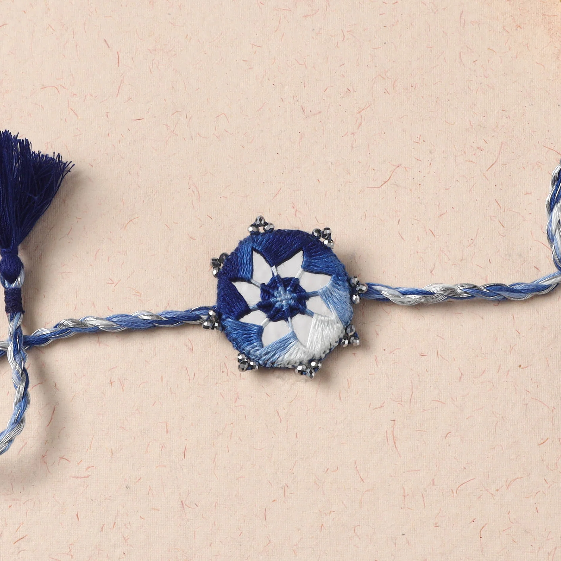 Flower - Handmade Thread & Mirror Work Rakhi 07 - Image 2