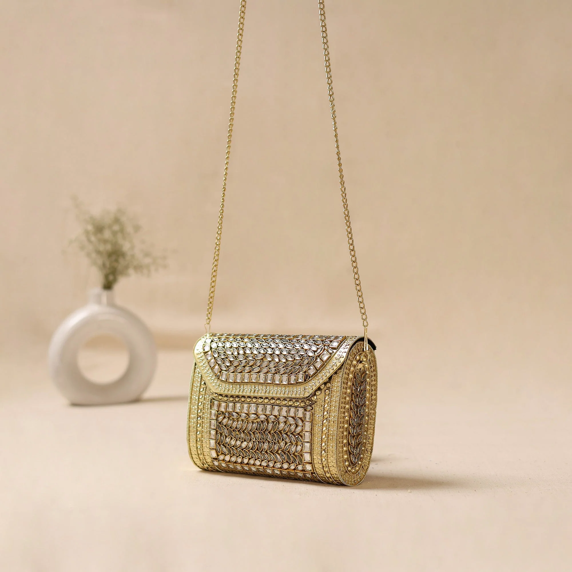Handmade Vintage Metal Mosaic Stone Clutch / Sling Bag 01 - Image 3