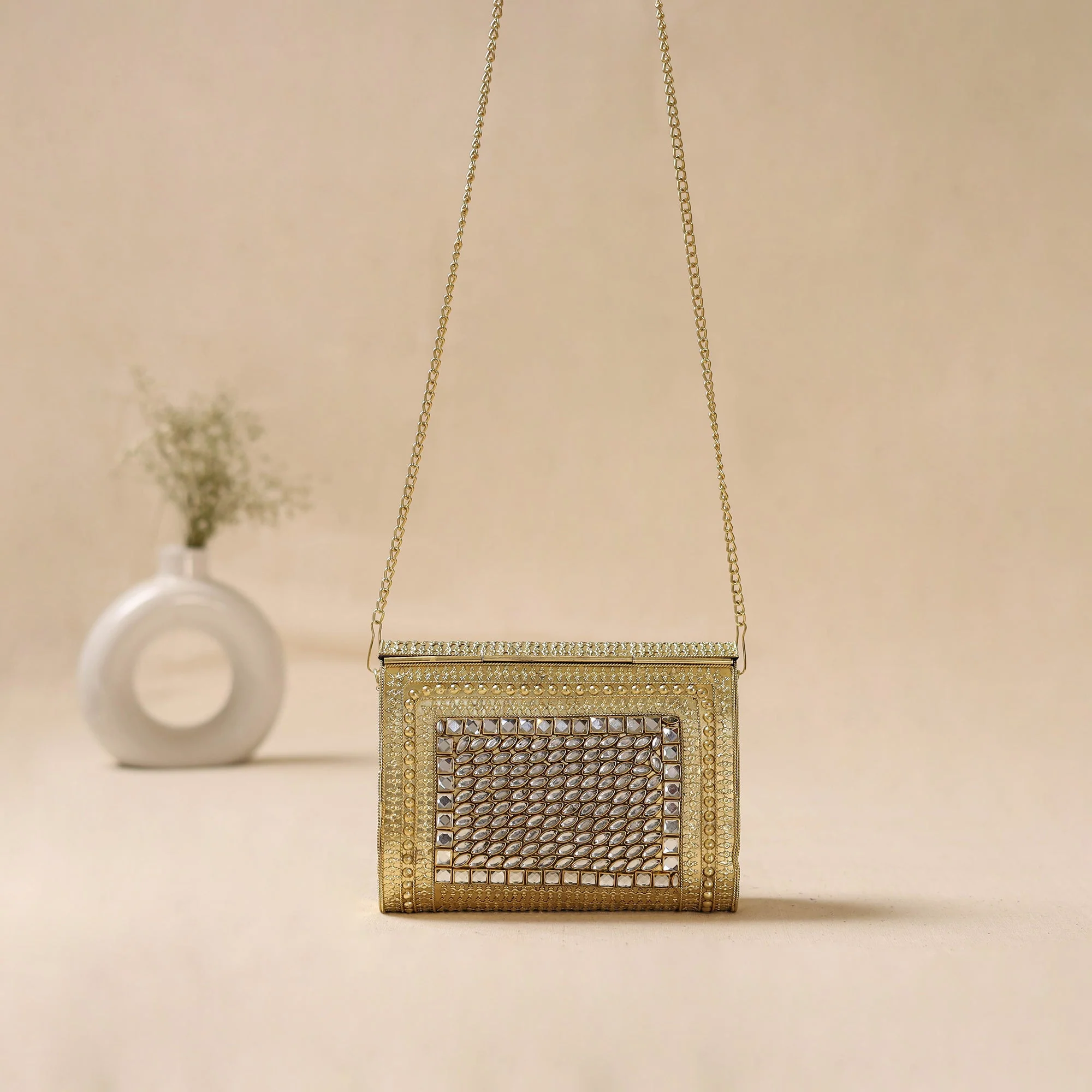 Handmade Vintage Metal Mosaic Stone Clutch / Sling Bag 01 - Image 4